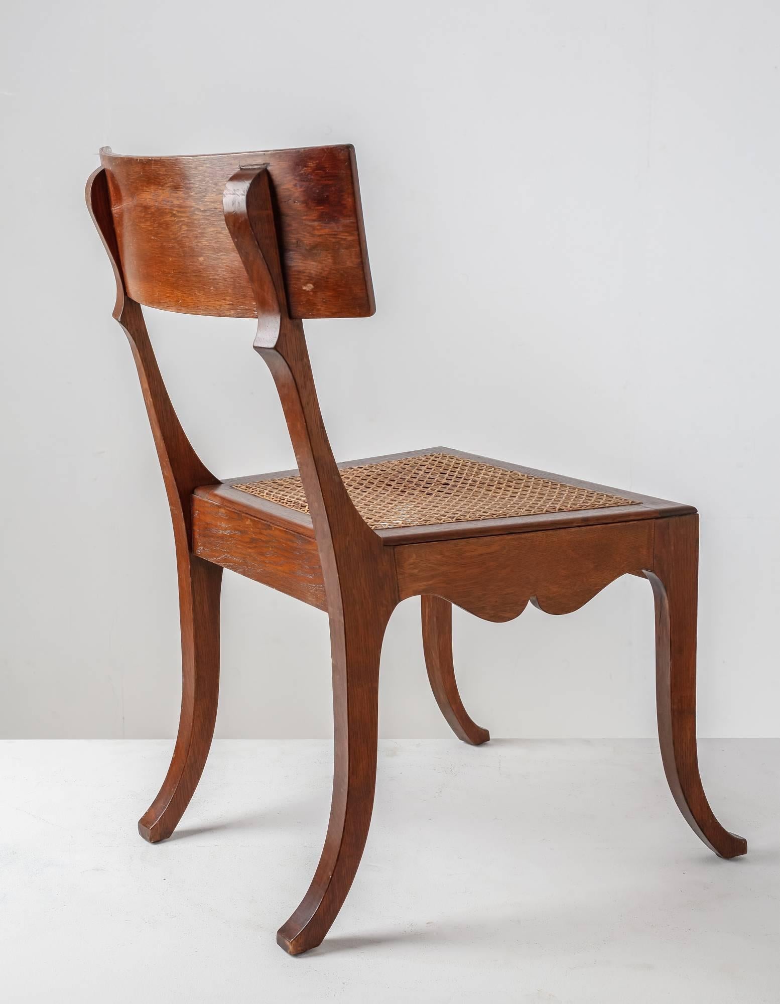 Neoclassical Ole Peter Momme Oak and Cane Klismos Chair, Denmark, 1880s