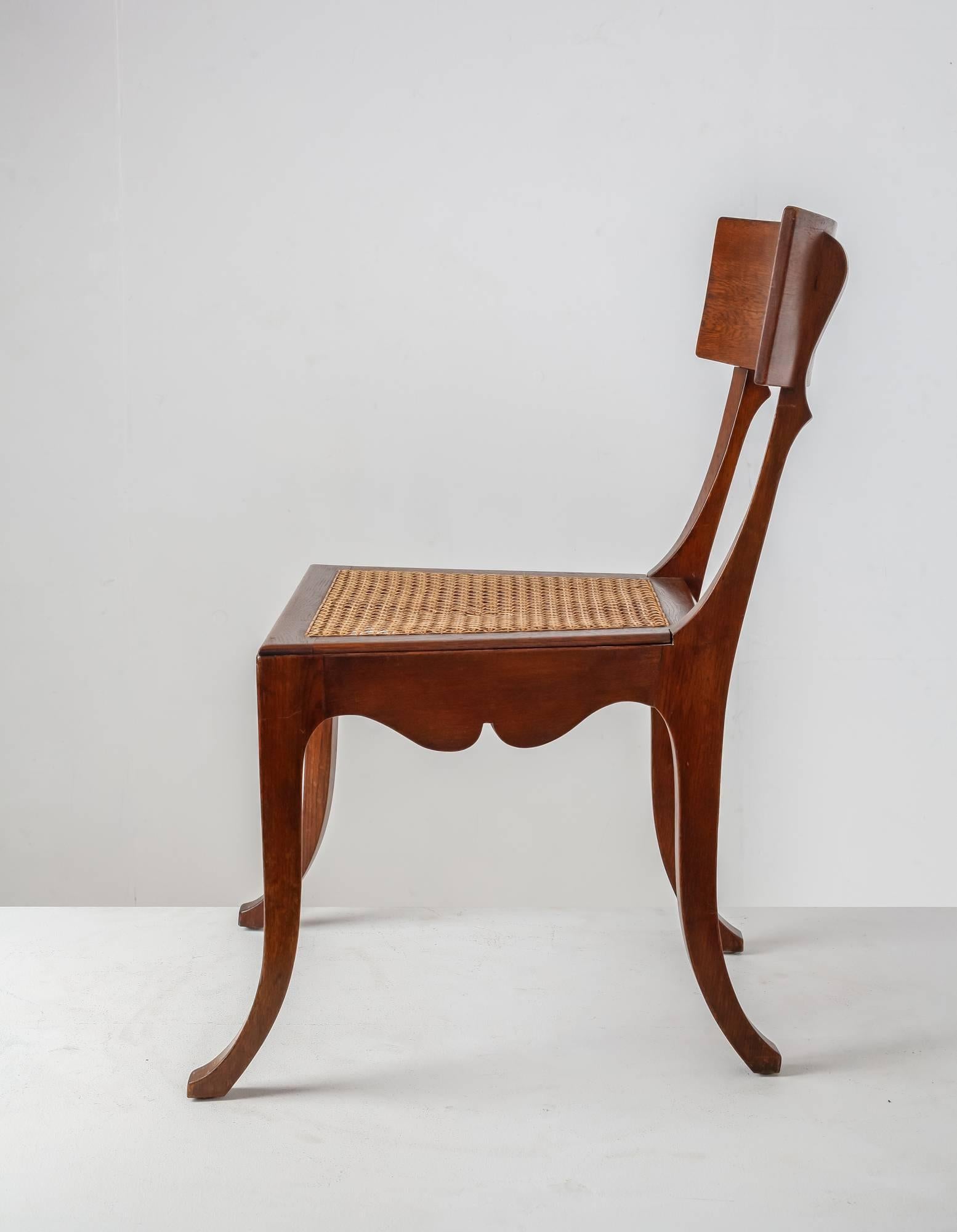 Danish Ole Peter Momme Oak and Cane Klismos Chair, Denmark, 1880s