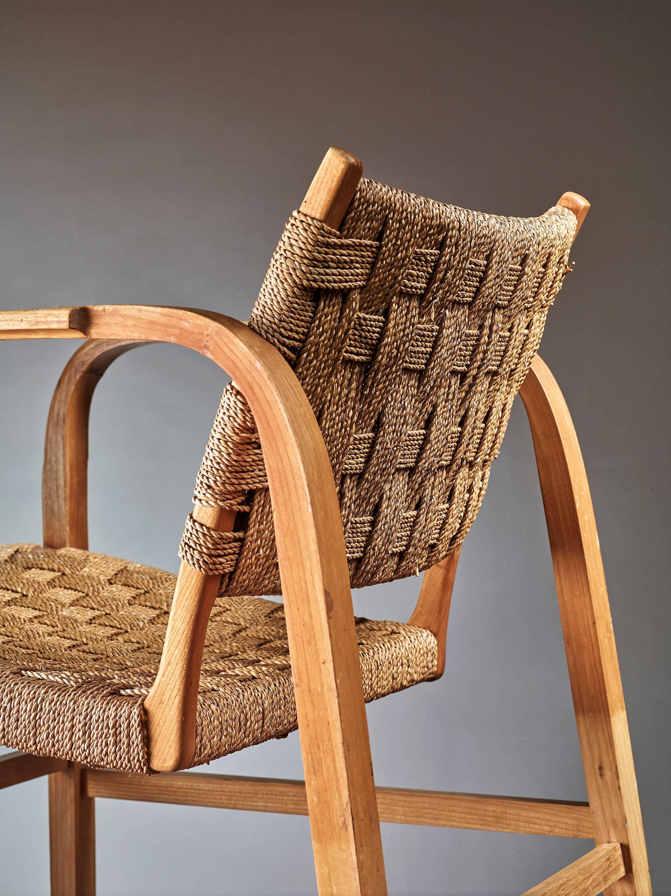 Danish Magnus Stephensen Pair of Bent Beech and Seagrass Armchairs, Denmark, 1930s For Sale