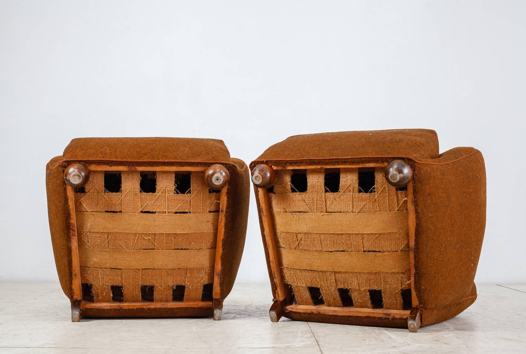Mid-20th Century Pair of Danish Lounge Chairs with Brown Upholstery, 1940s For Sale