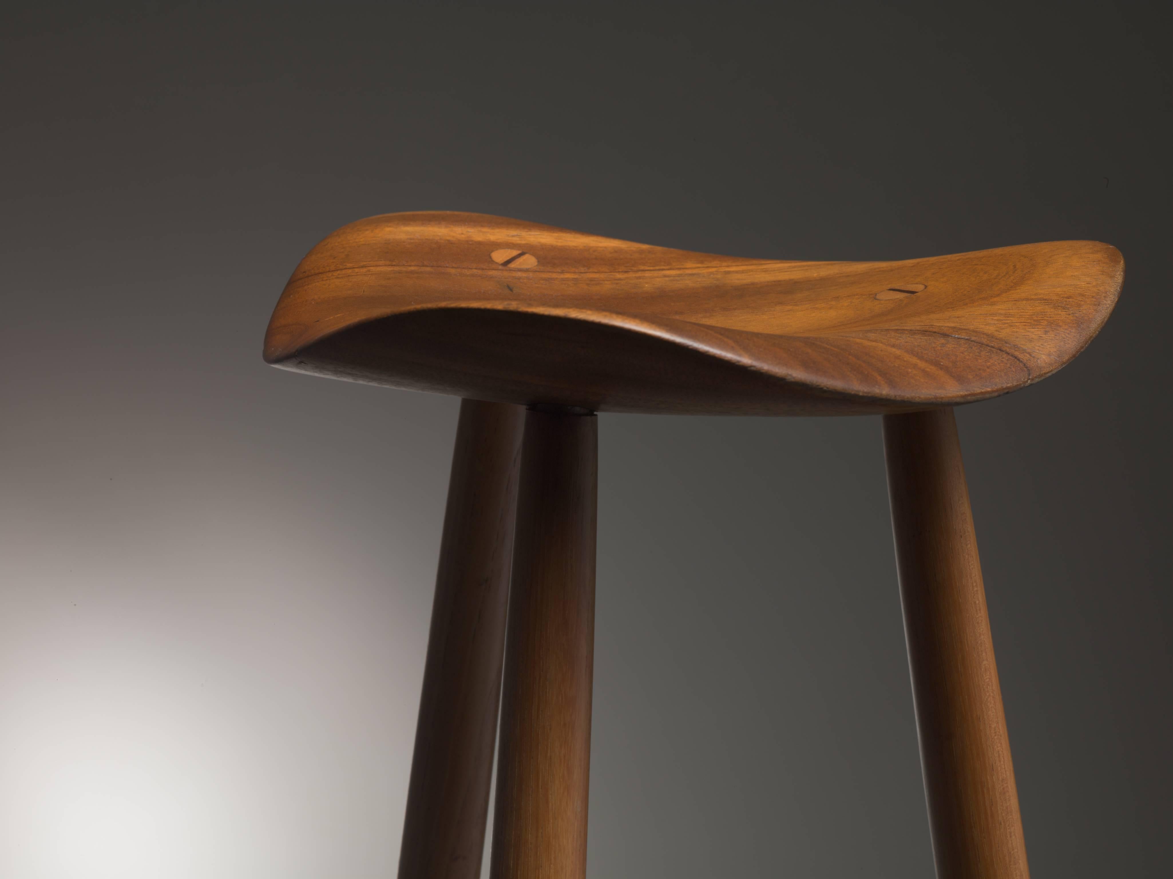 Late 20th Century Karl Seemuller Studio Craft Teak Stool, USA, 1973 For Sale