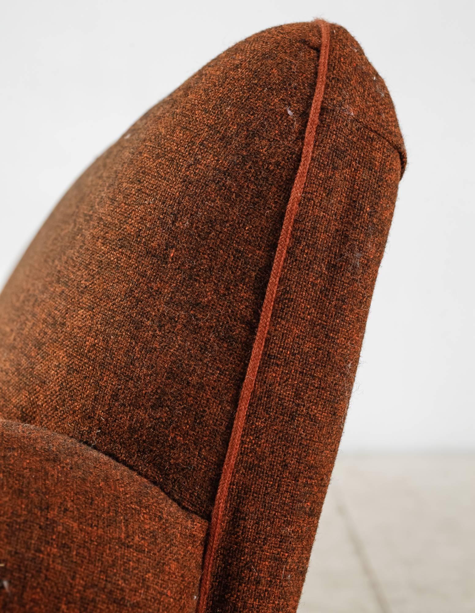 Danish Rounded Three-Seat Sofa with Brown Wool Upholstery, 1940s For Sale 2