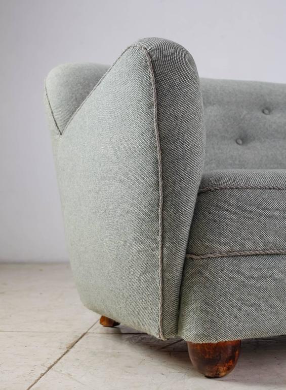 Curved ThreeSeat Sofa with Light Blue Fabric Upholstery, Denmark