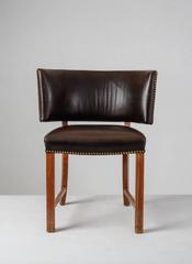 Danish Oak and Leather Sidechair with Large, Curved Backrest, 1930s