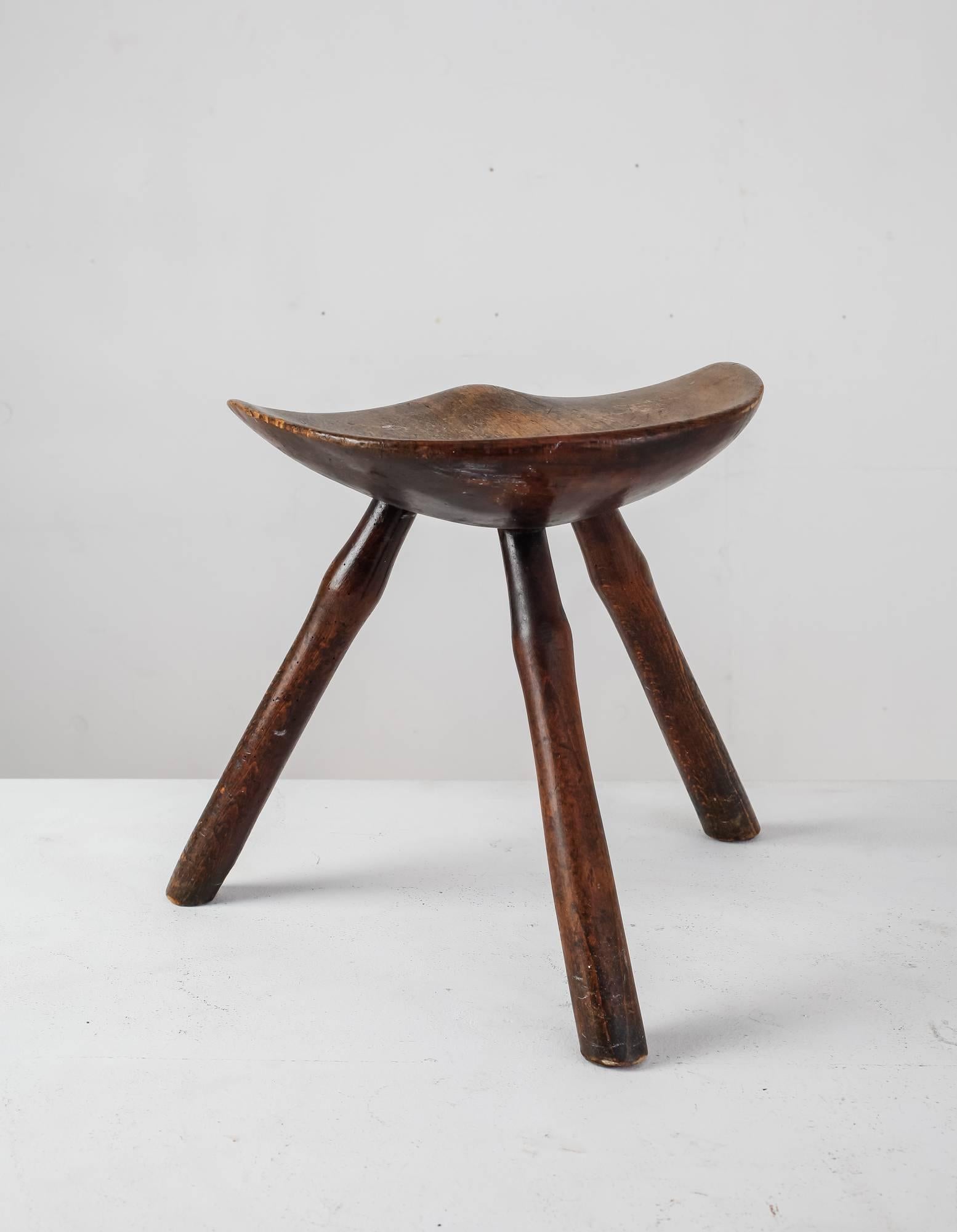 Danish Folk Art Tripod Oak Shoemaker Stool, Denmark, 19th Century For Sale