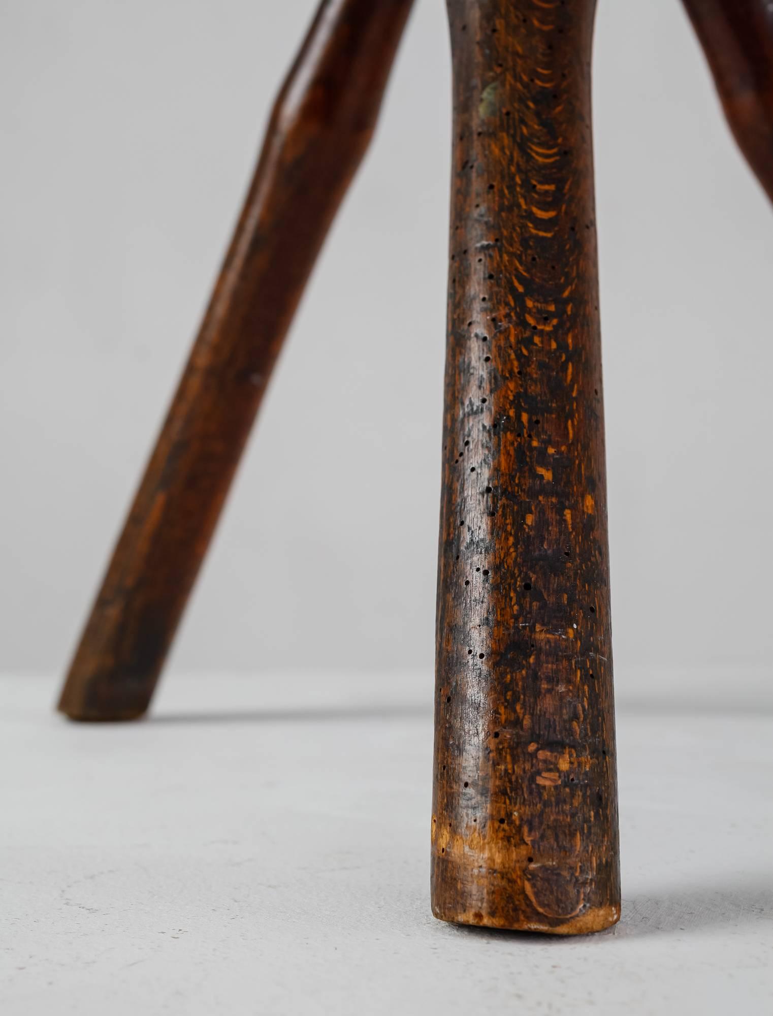 Folk Art Tripod Oak Shoemaker Stool, Denmark, 19th Century For Sale 6