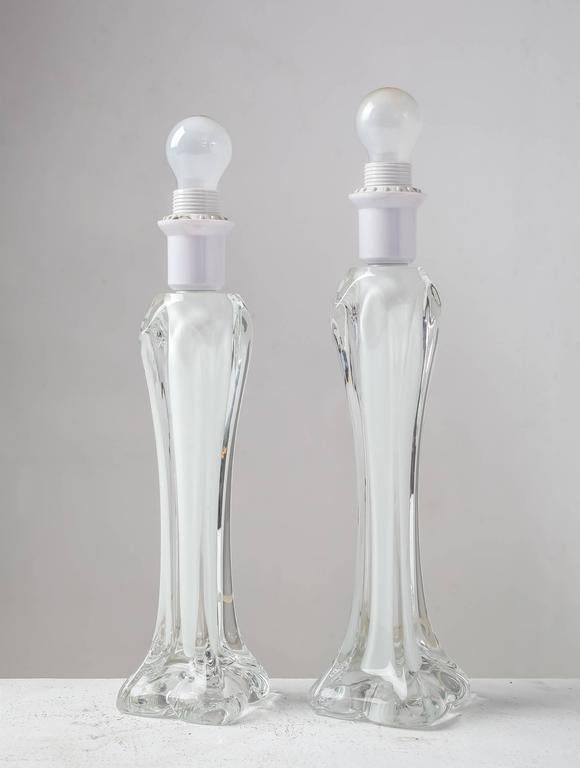 Swedish Flygsfors Pair of Sculptural Glass Table Lamps, Sweden, 1950s For Sale