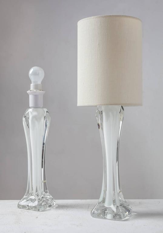 Scandinavian Modern Flygsfors Pair of Sculptural Glass Table Lamps, Sweden, 1950s For Sale