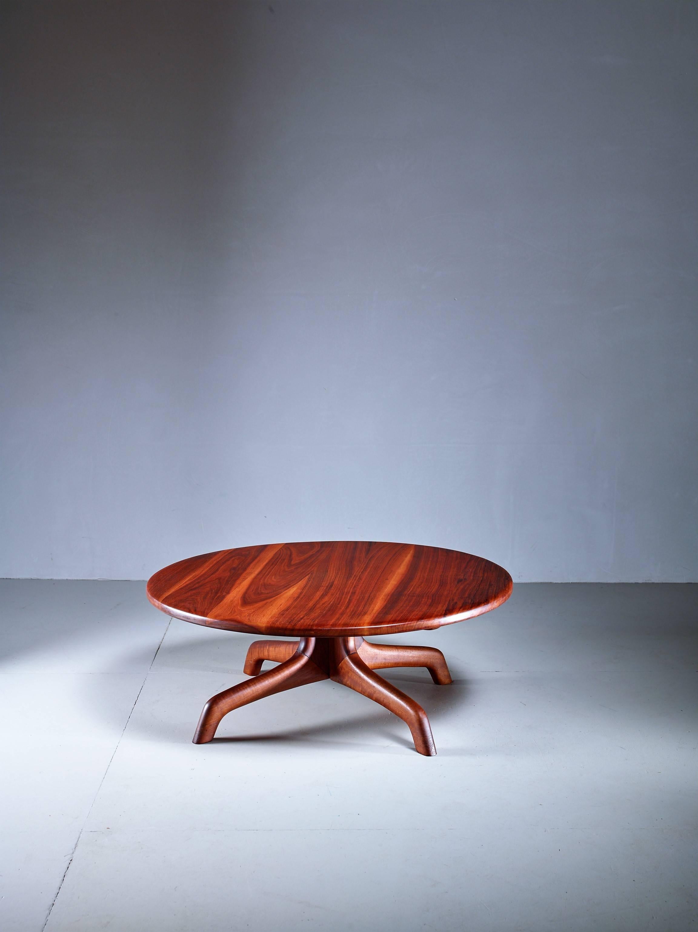 American Craftsman Arthur Espenet Round Walnut Coffee Table, USA, 1960s For Sale
