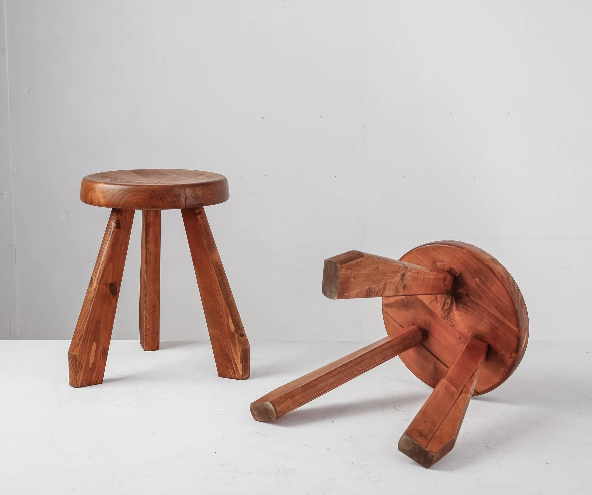 French Charlotte Perriand Pair of Les Arcs Stools, France, 1960s For Sale