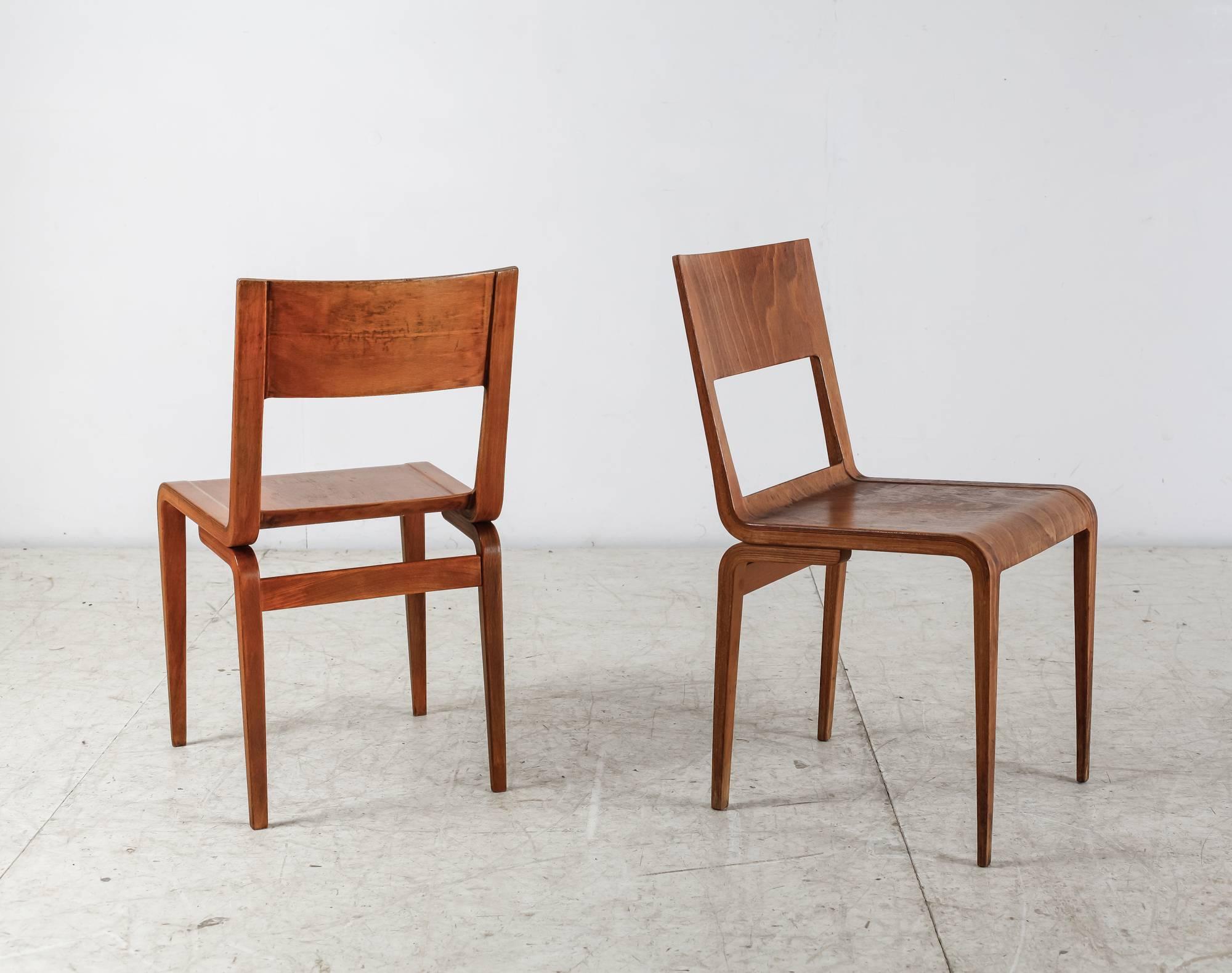 Erich Menzel Pair of Plywood Chairs for Deutsche Werkstätten, 1950s For