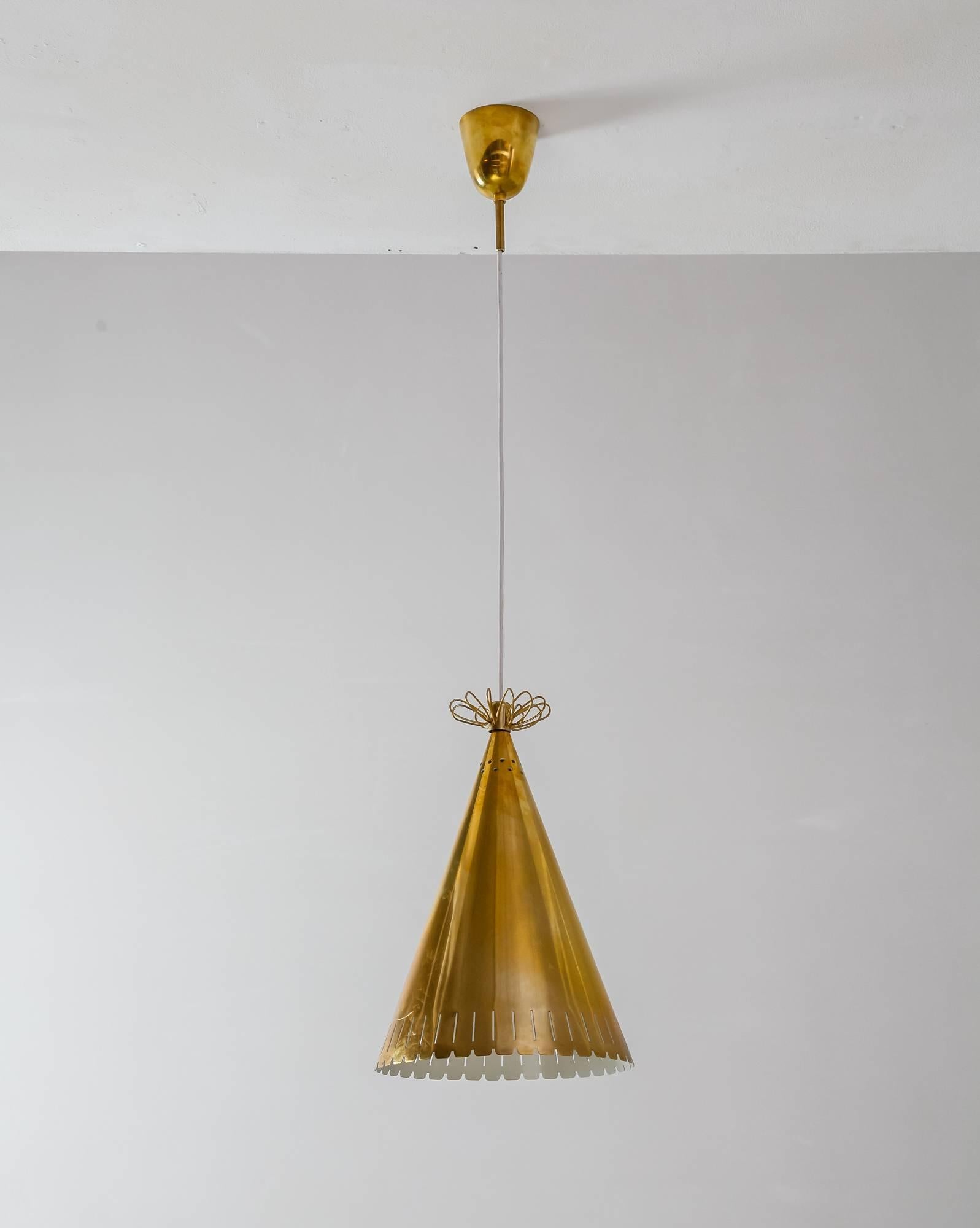 Scandinavian Modern Paavo Tynell Rare Brass Cone Shaped Pendant for Taito, Finland, 1940s For Sale