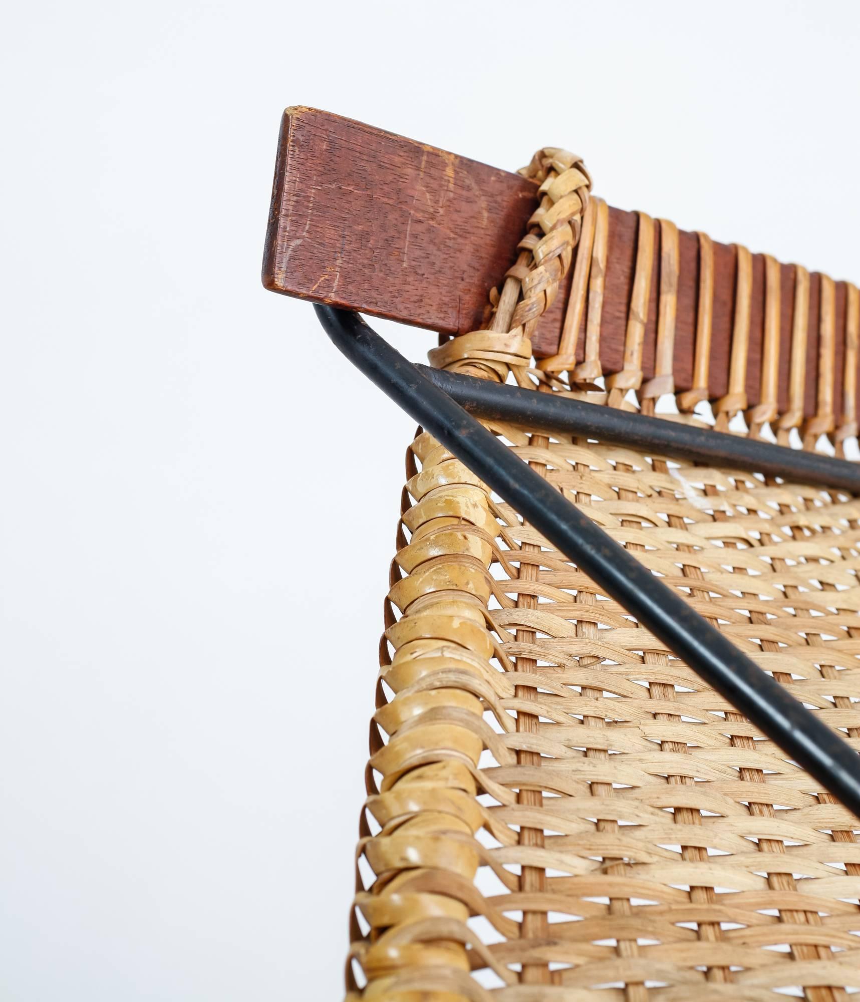 John Risley Metal and Rattan Duyan Lounge Chair, USA, 1950s In Excellent Condition In Maastricht, NL