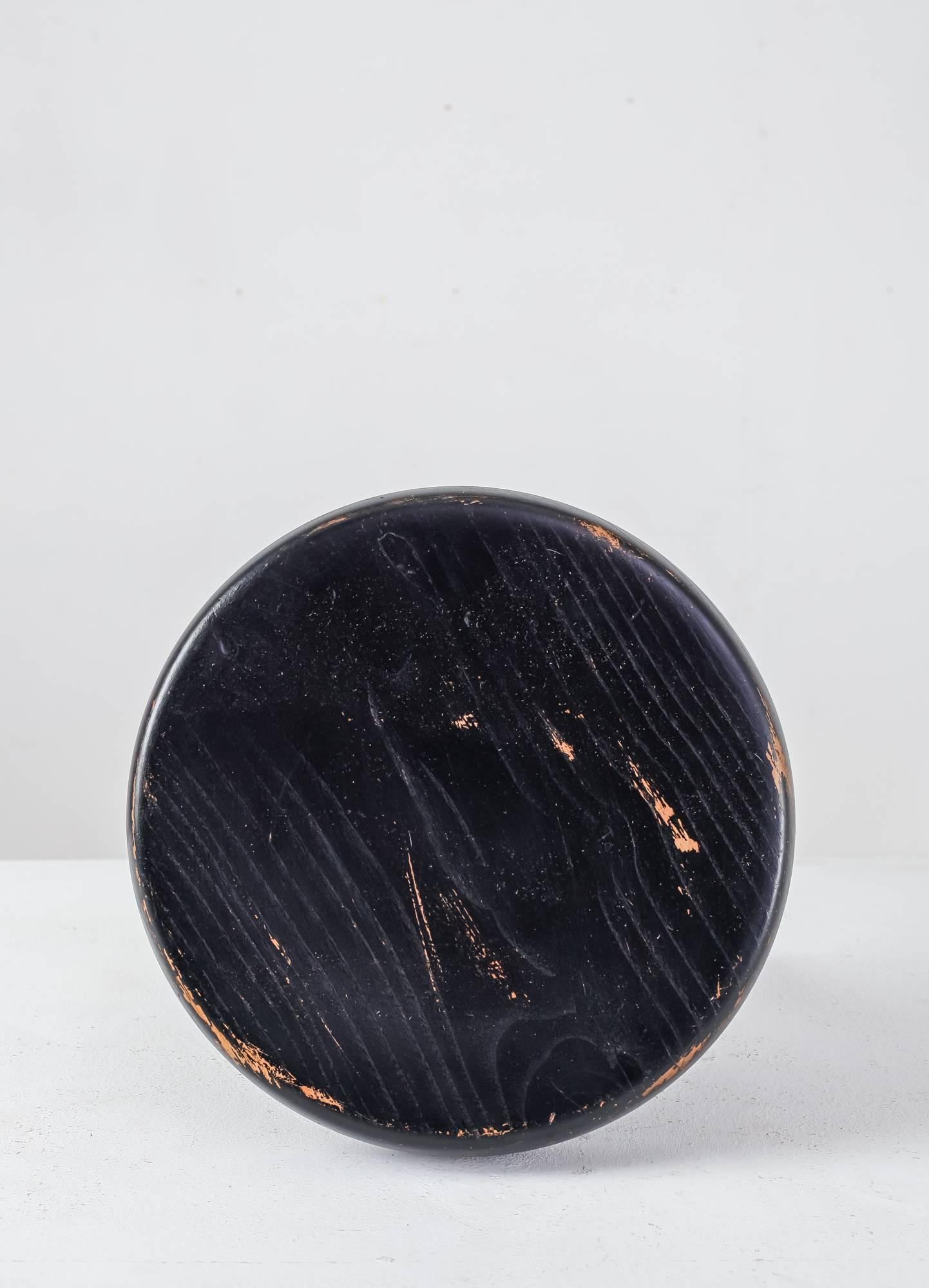 Ebonized Charlotte Perriand Low Black Ash Tripod Stool, France, 1950s-1960s For Sale