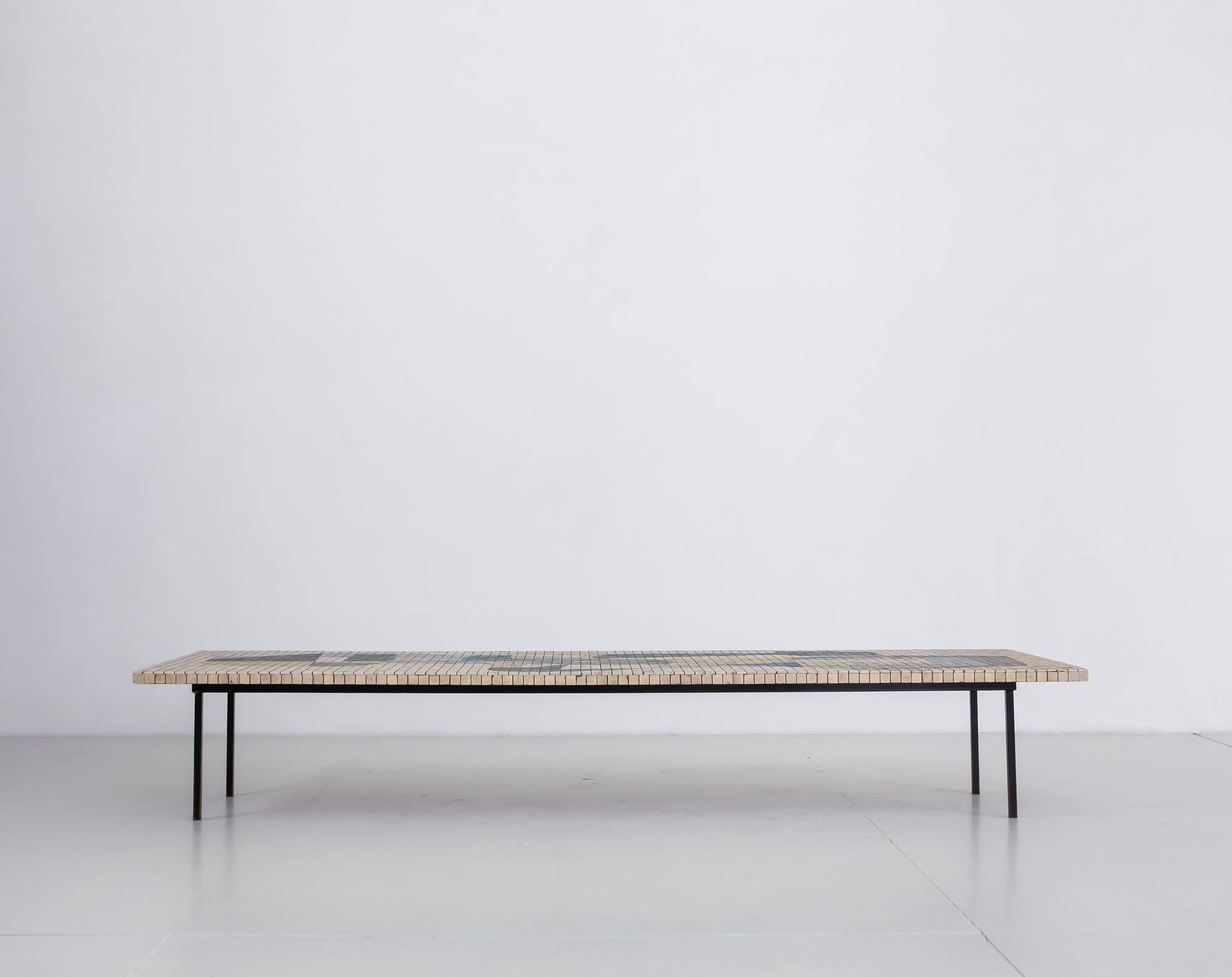 Ceramic Large Rectangular Coffee Table with Abstract Mosaic Tiles, Germany, 1950s