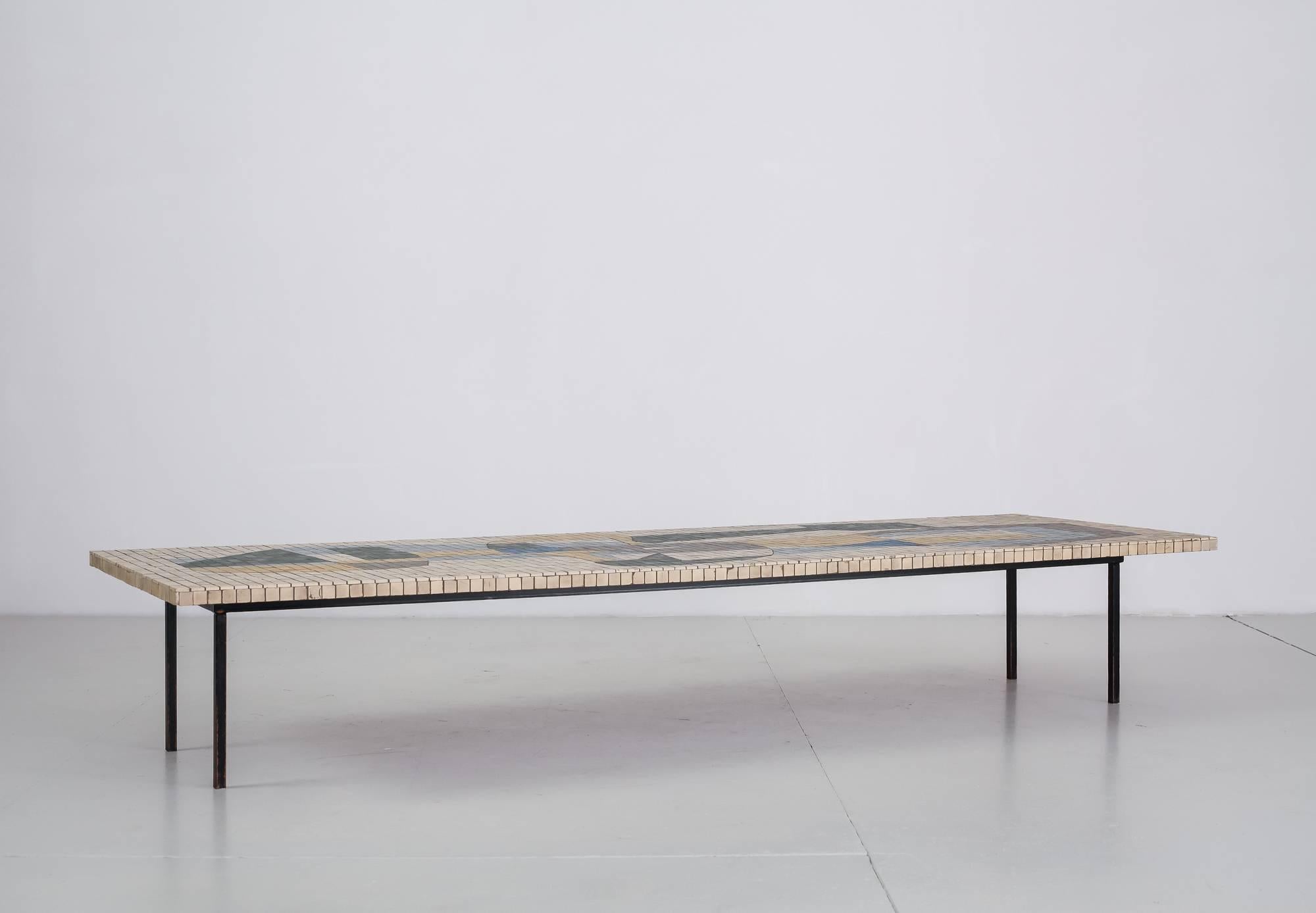 Mid-20th Century Large Rectangular Coffee Table with Abstract Mosaic Tiles, Germany, 1950s