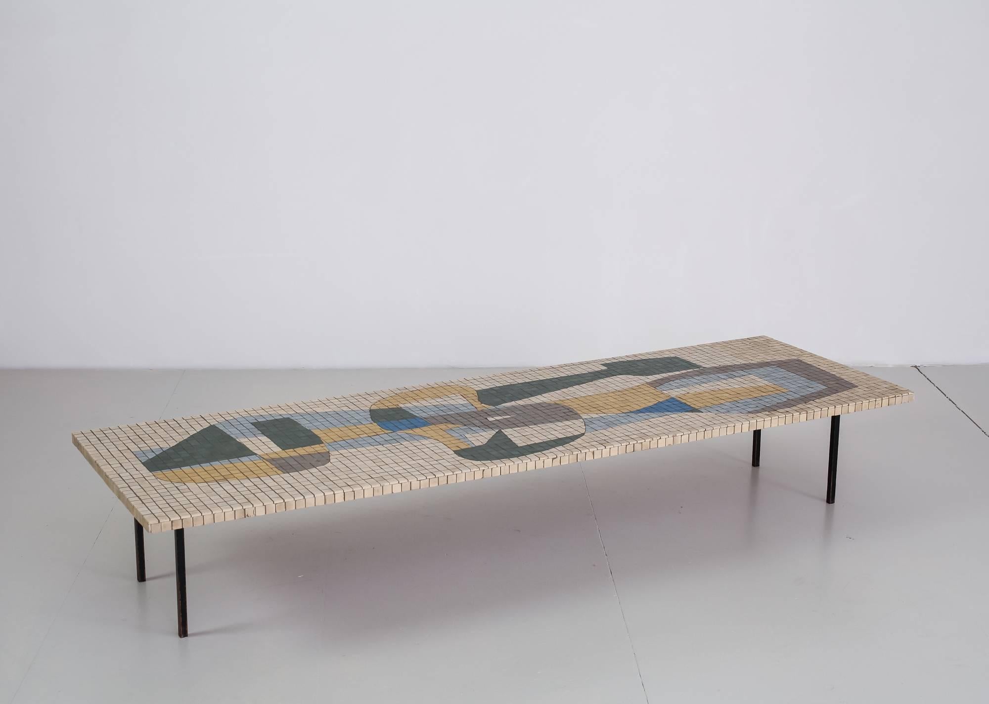 Large Rectangular Coffee Table with Abstract Mosaic Tiles, Germany, 1950s In Excellent Condition In Maastricht, NL