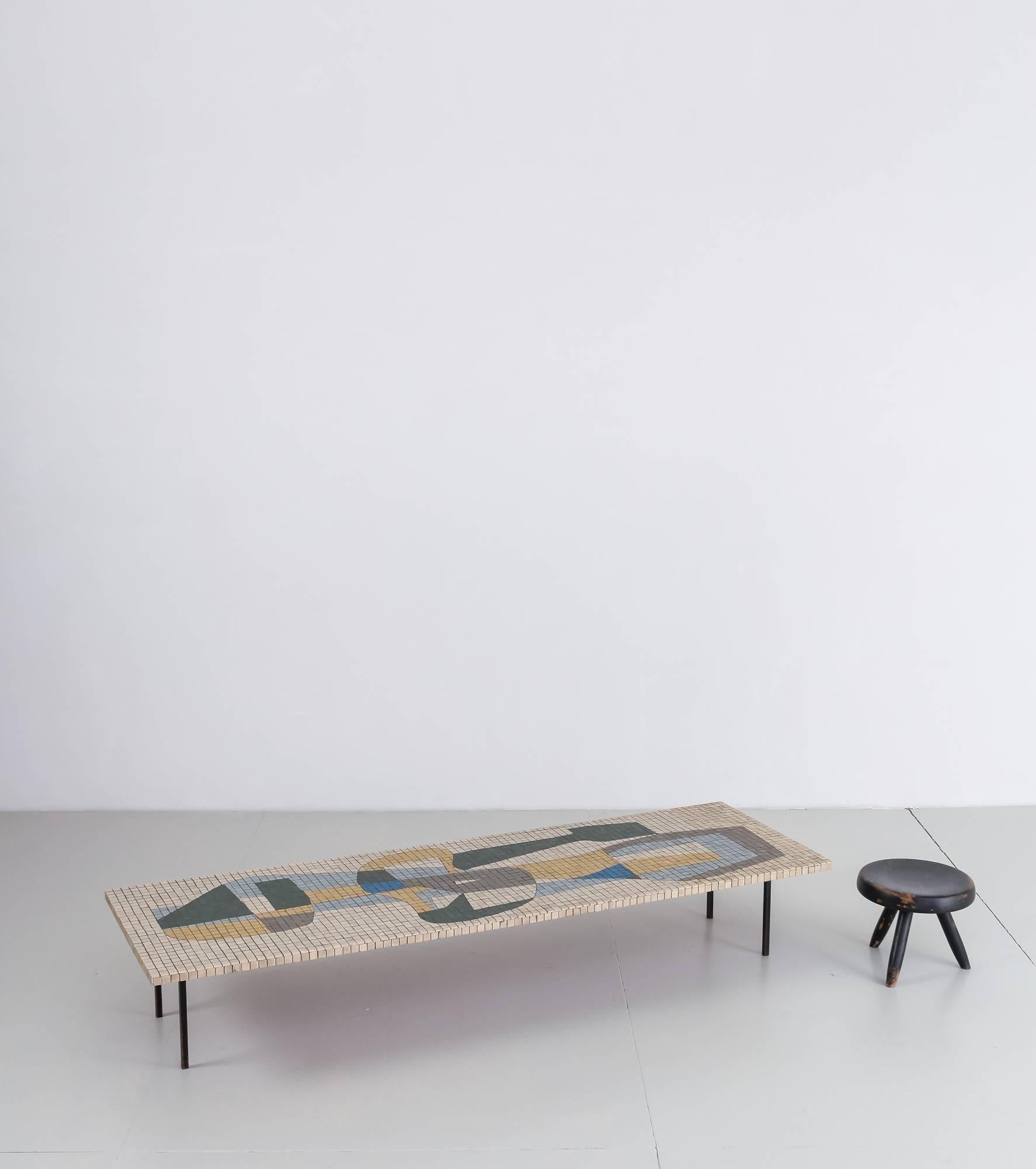 Mid-Century Modern Large Rectangular Coffee Table with Abstract Mosaic Tiles, Germany, 1950s