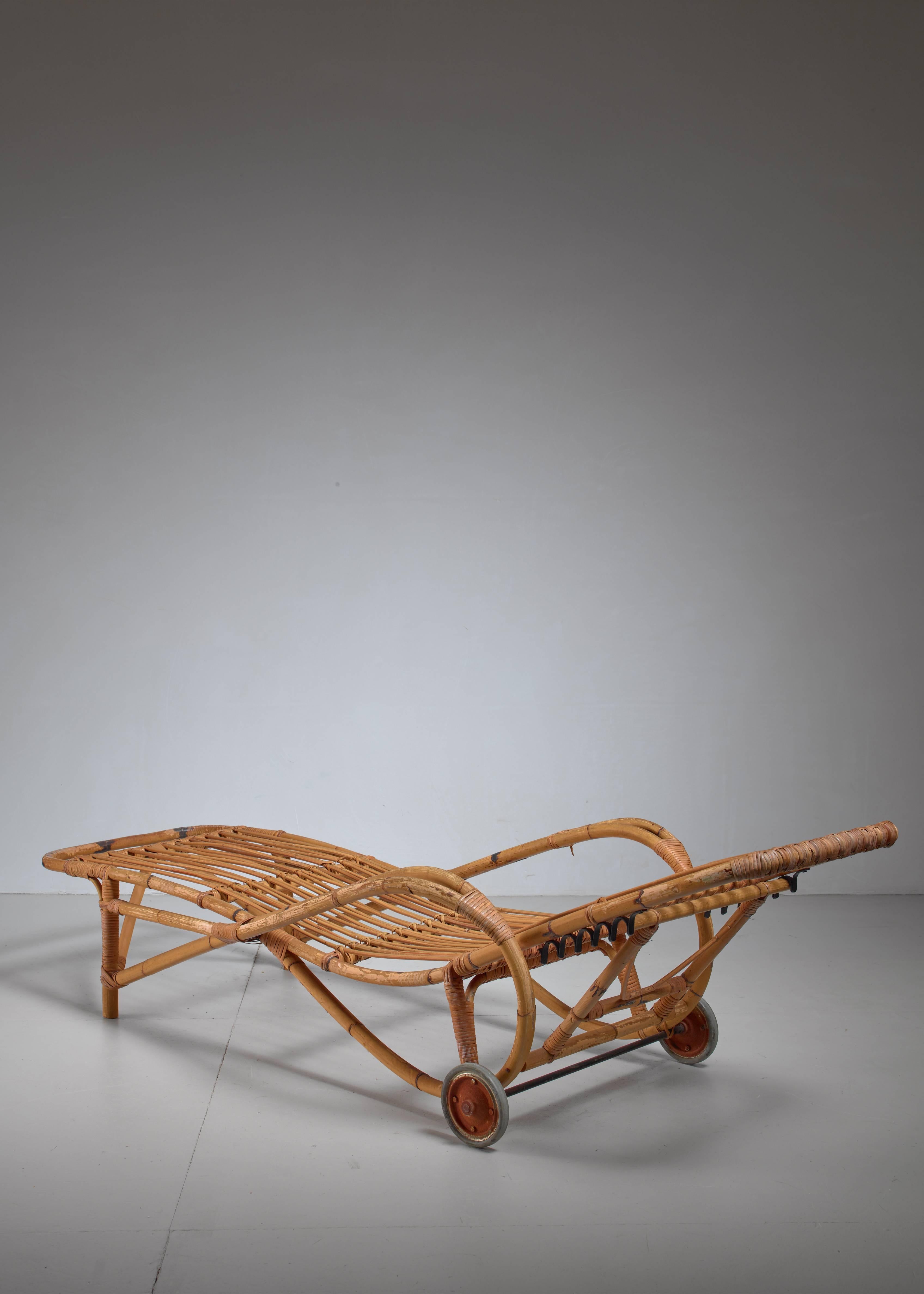 Mid-20th Century Adjustable Bamboo garden chaise longue, Germany, 1930s