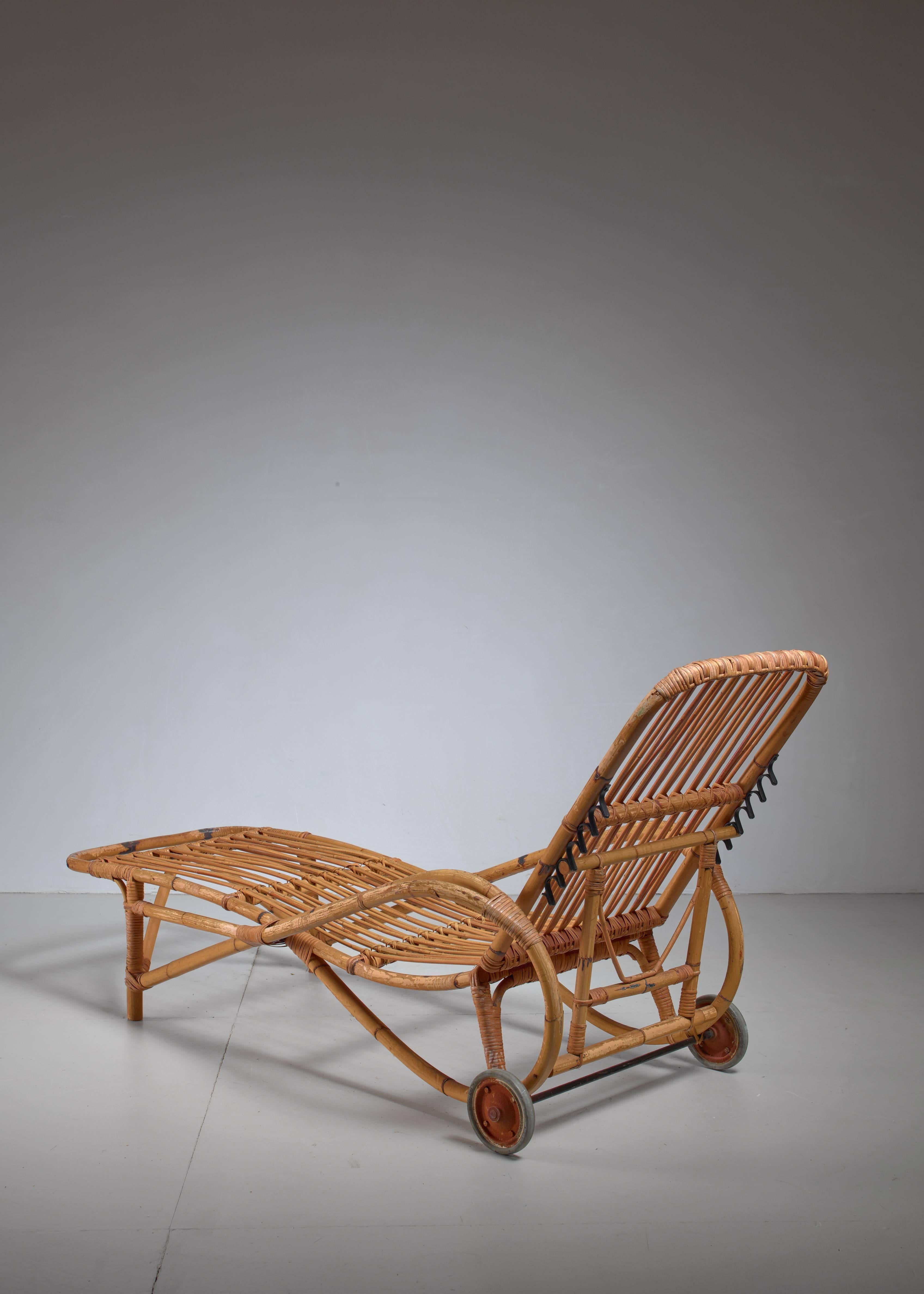 Adjustable Bamboo garden chaise longue, Germany, 1930s In Good Condition In Maastricht, NL