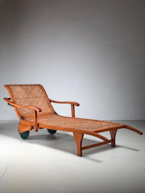 Beech And Woven Cane Garden Chaise On Wheels Germany 1930s For A Pre War Outdoor Chaise Longue From Germany The Is Made Of Beech