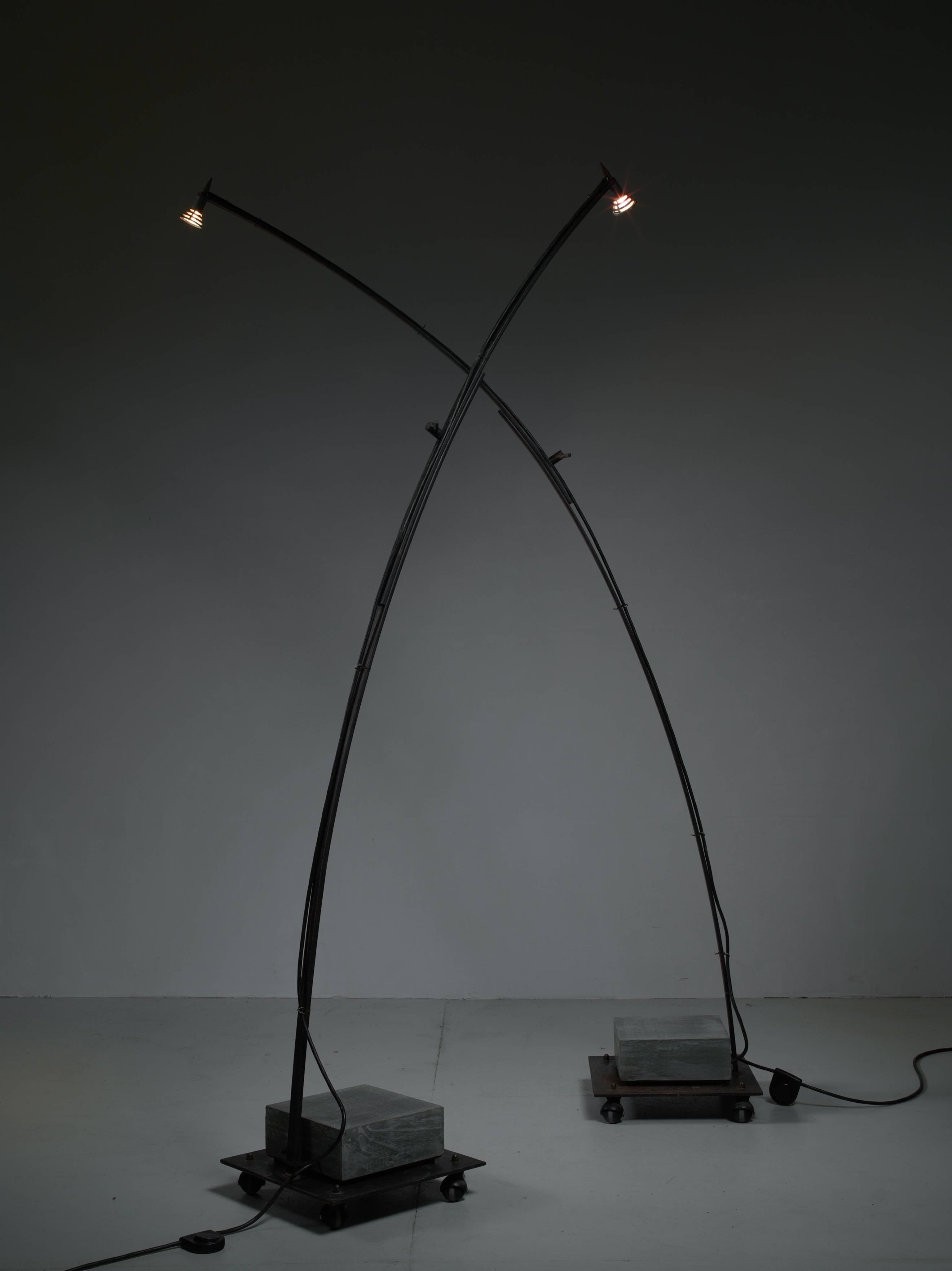 Pair of Typical 1980s Industrial Metal Floor Lamps, Germany In Good Condition In Maastricht, NL
