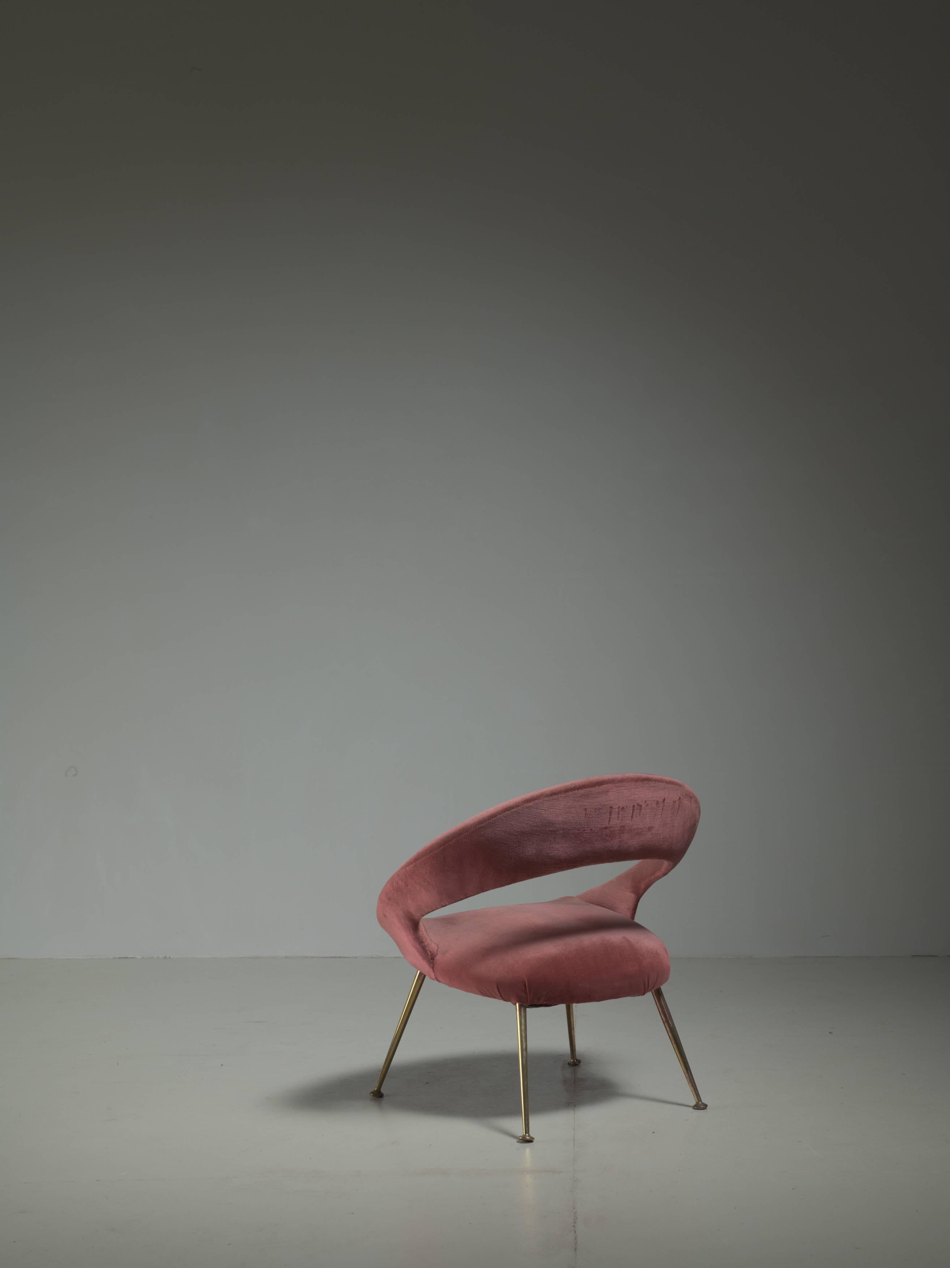 Mid-20th Century Italian Side Chair in Soft Pink Velours, 1950s For Sale