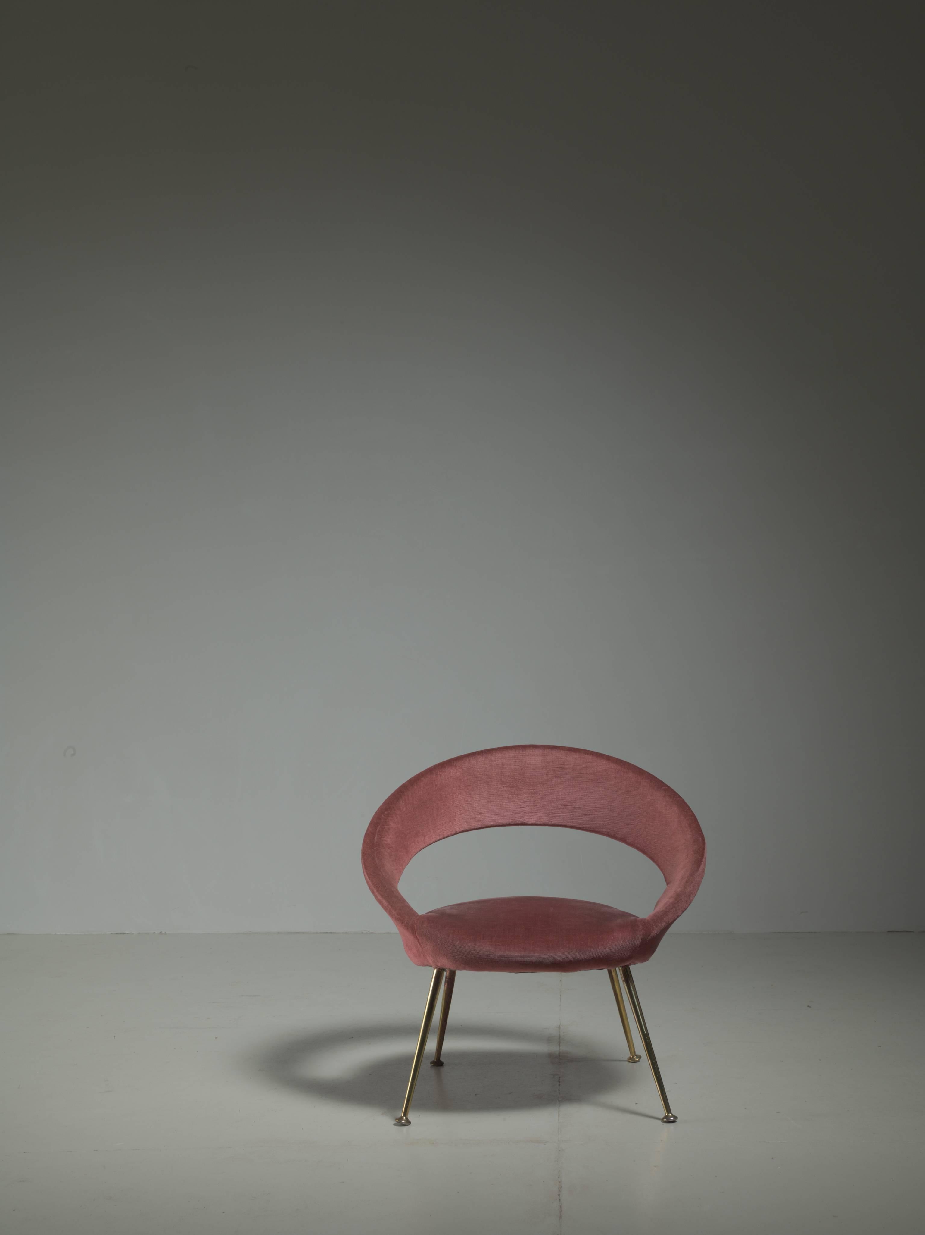 Italian Side Chair in Soft Pink Velours, 1950s For Sale 1