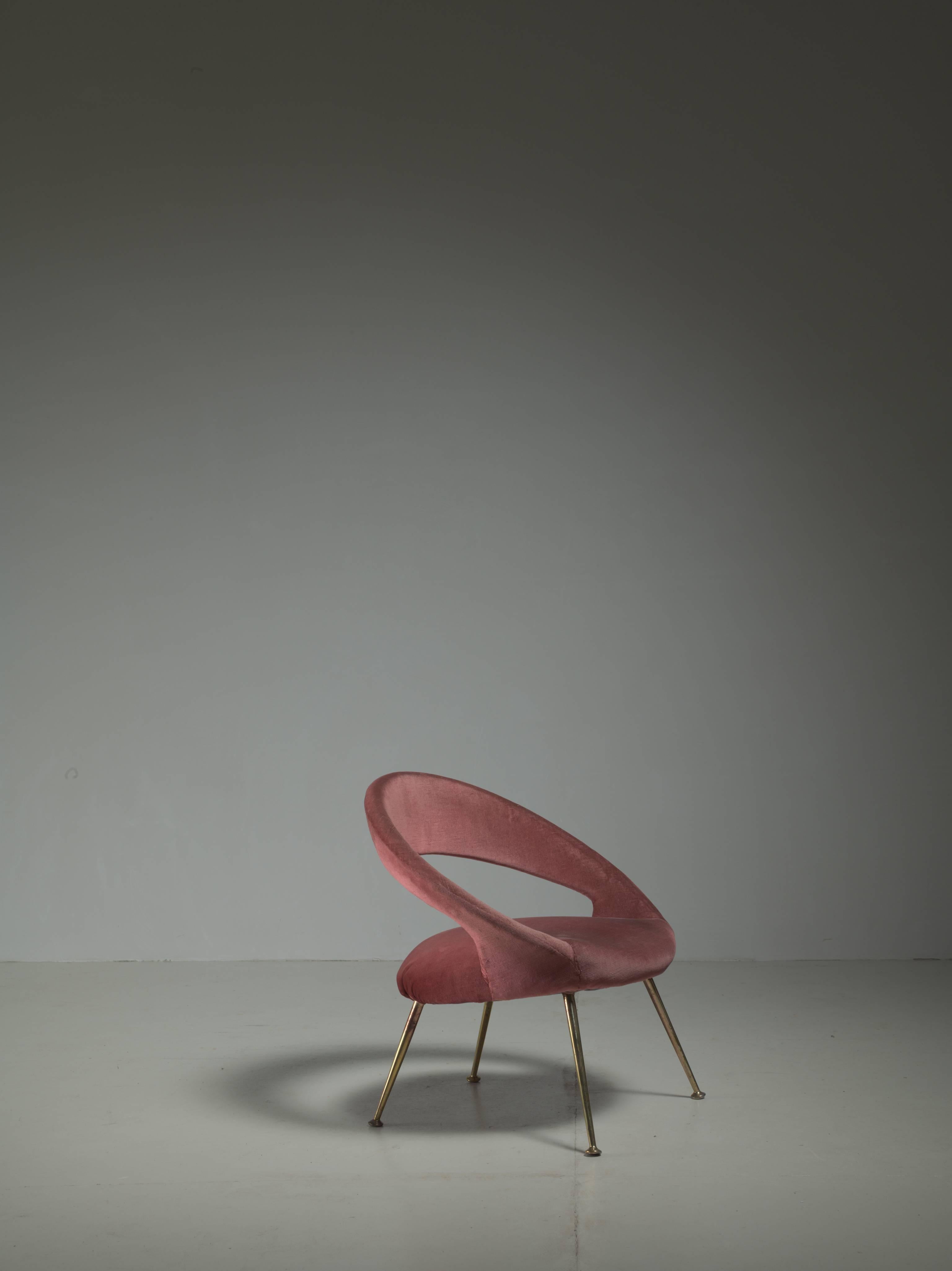 Mid-Century Modern Italian Side Chair in Soft Pink Velours, 1950s For Sale