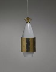 Paavo Tynell K2-12 Opaline Glass and Brass Pendant for Idman, Finland, 1950s
