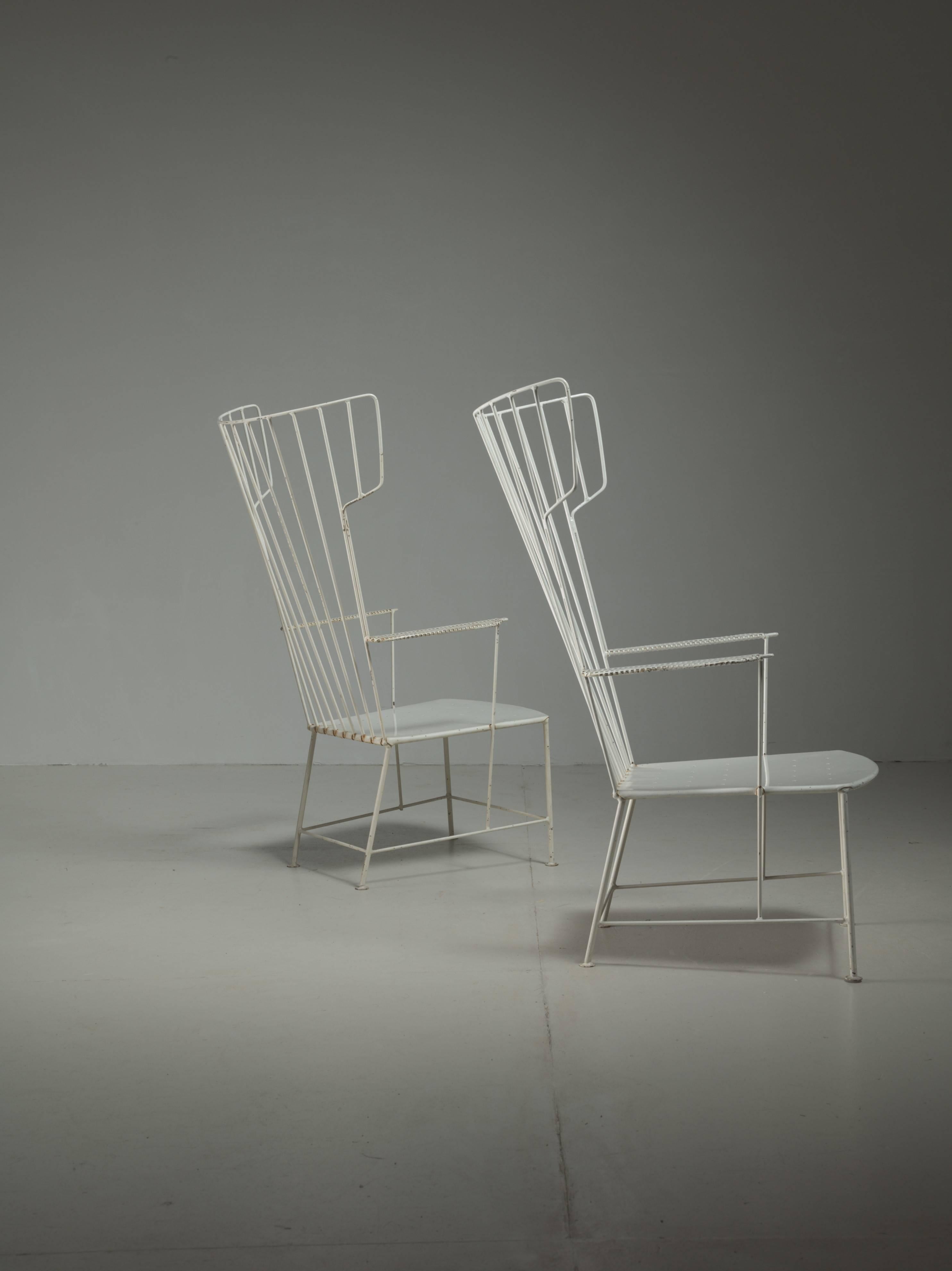Austrian Praun and Lauterbach Pair of White Metal Garden Chairs, Austria, 1950s For Sale
