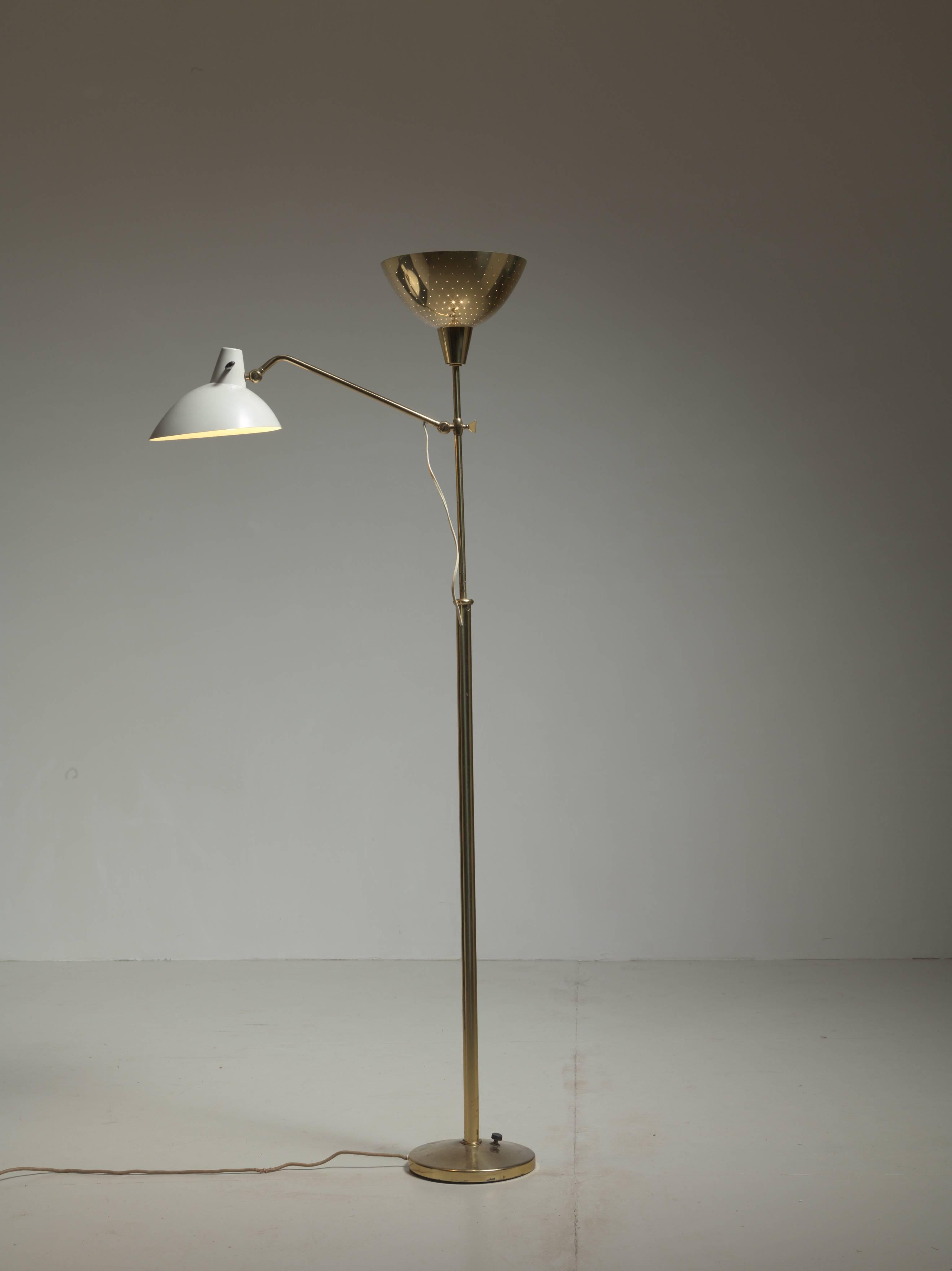 Mid-Century Modern Floor Lamp with Two Shades by Alfred Muller for AMBA, Switzerland, 1940s For Sale