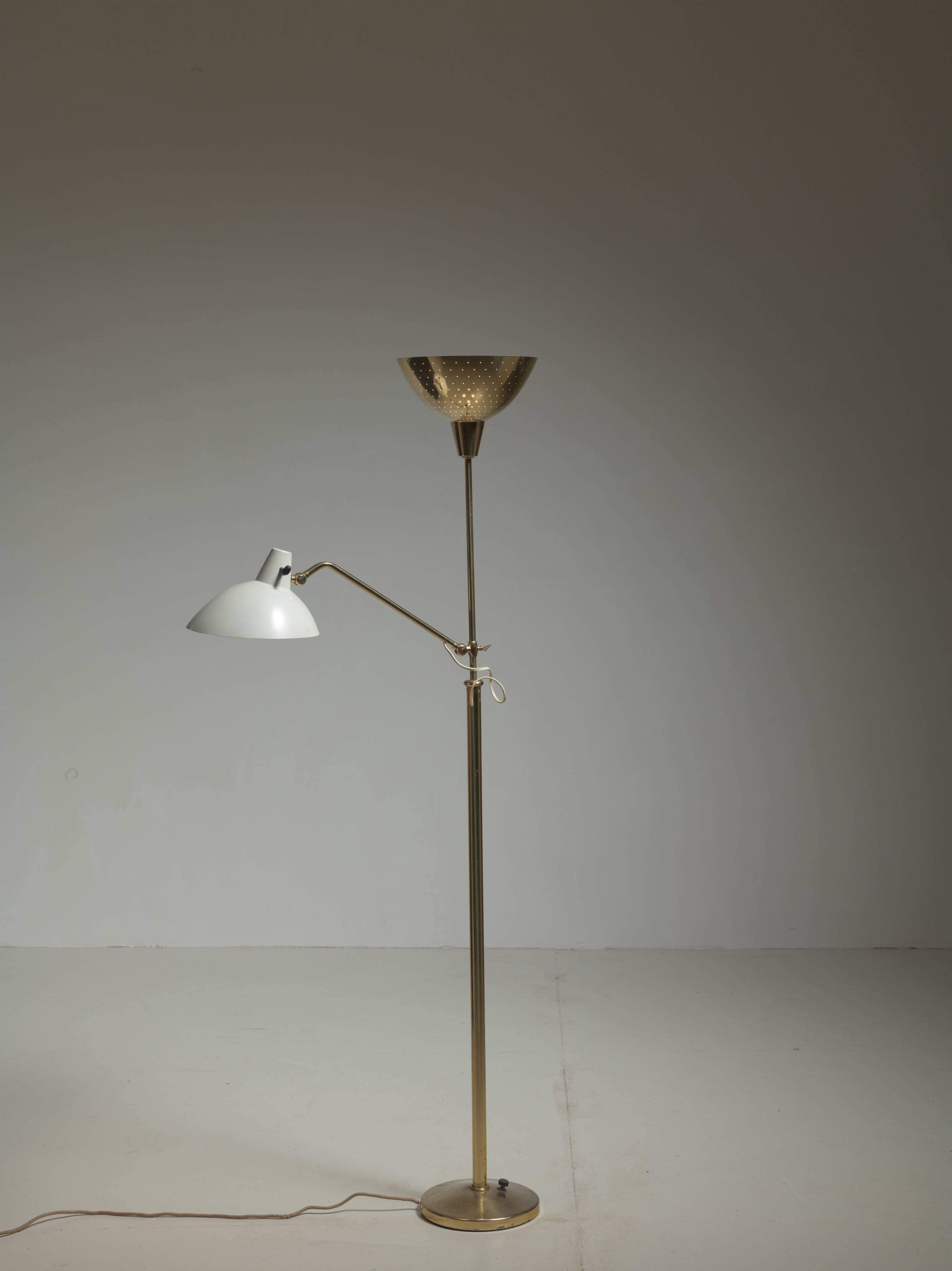 Swiss Floor Lamp with Two Shades by Alfred Muller for AMBA, Switzerland, 1940s For Sale
