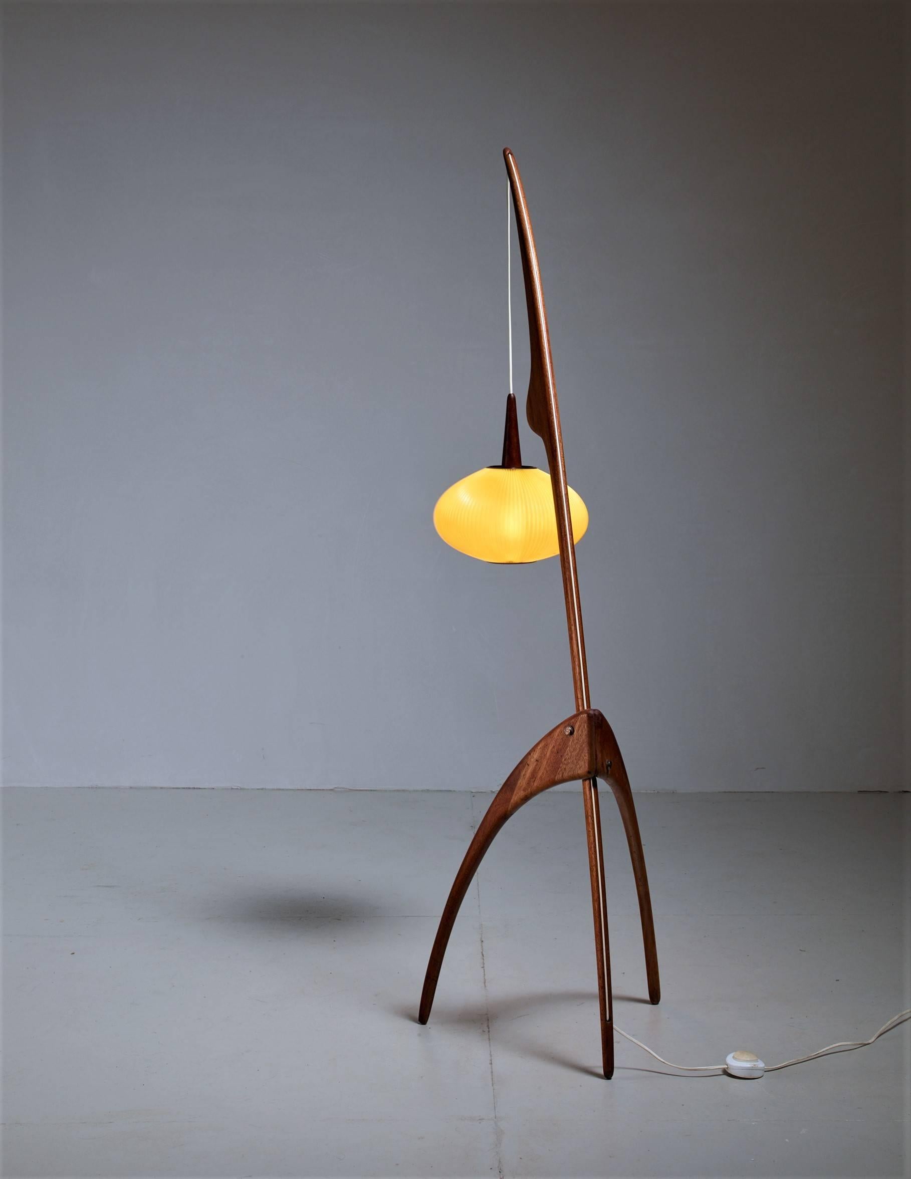 Mid-Century Modern Rispal Mante Religieuse Floor Lamp with Yellow Shade, France, 1950s