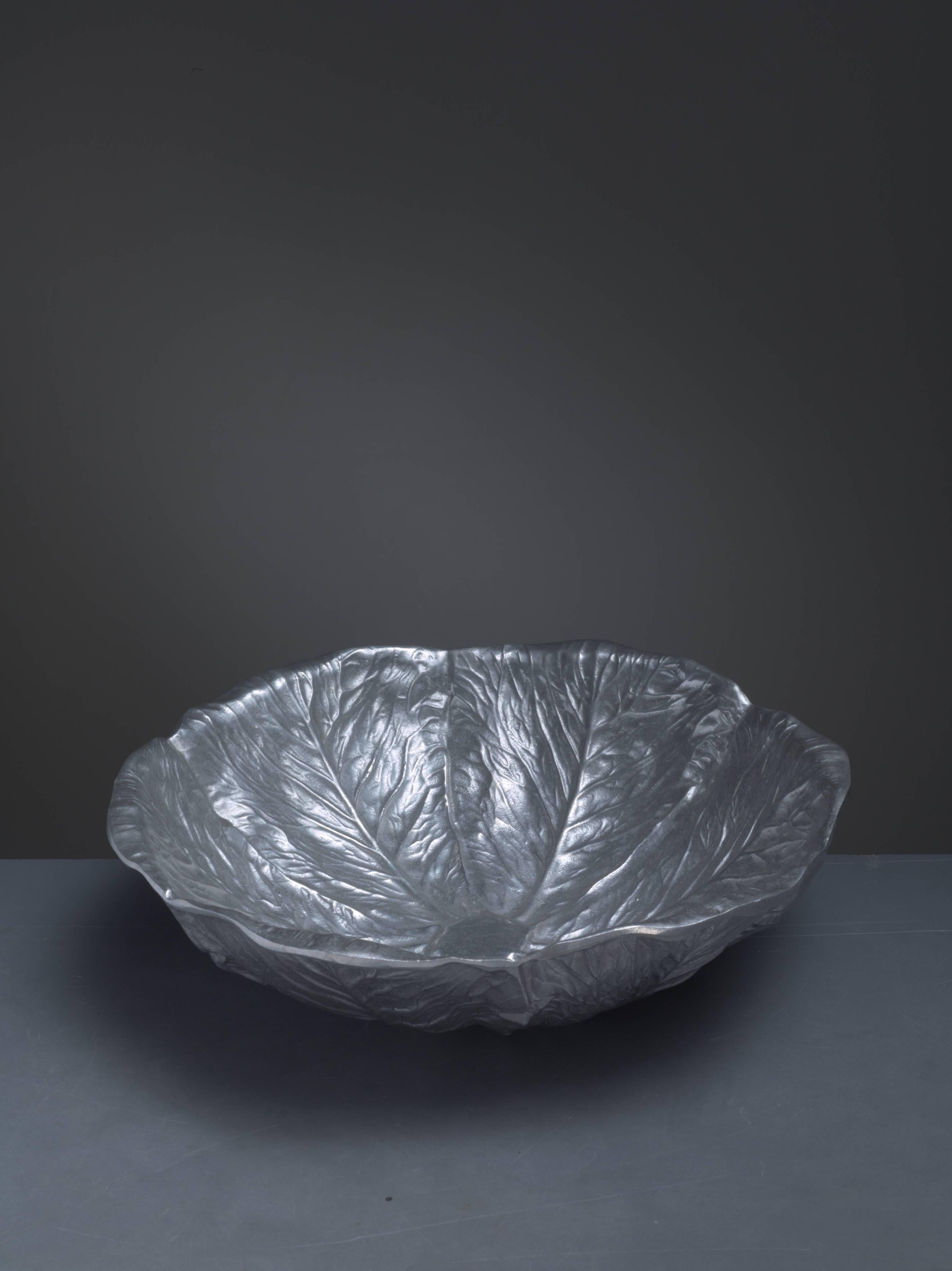 An aluminum cabbage leaf shaped bowl by Bruce Fox for the Wilton Company.
Marked and in a good condition.