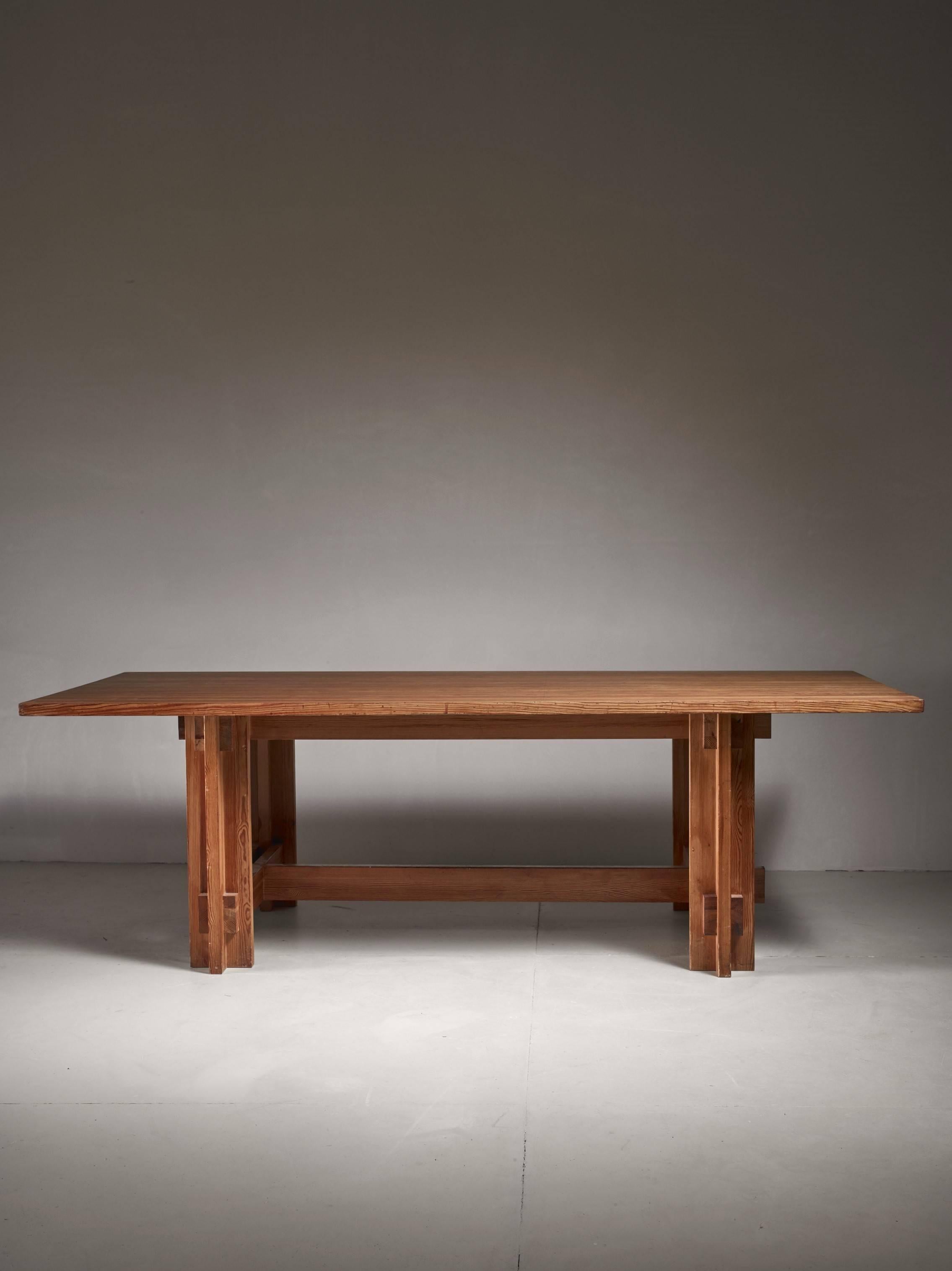 Organic Modern Peter Schmid Architectural Pine Dining Table, Austria, 1960s For Sale