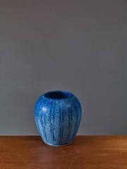 Eva Jancke-Bjork for Bo Fajans Blue Ceramic Vase, Sweden, 1940s