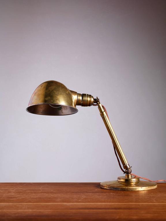 Hala Brass Table Lamp with Telescope Arm, Netherlands, 1930s For Sale