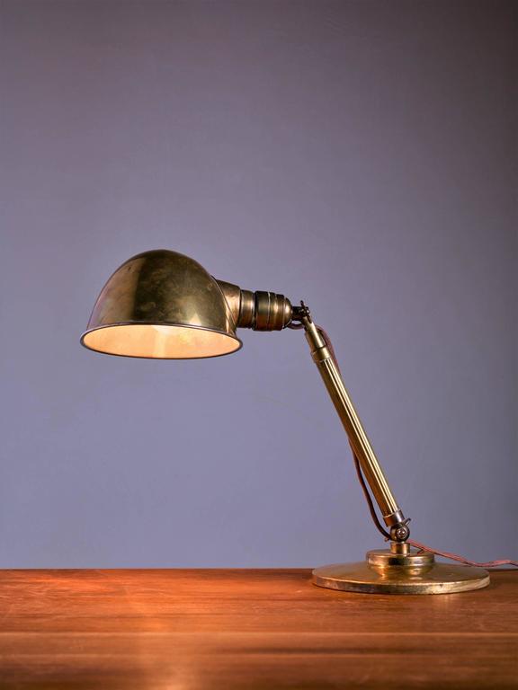 Hala Brass Table Lamp with Telescope Arm, Netherlands, 1930s For Sale