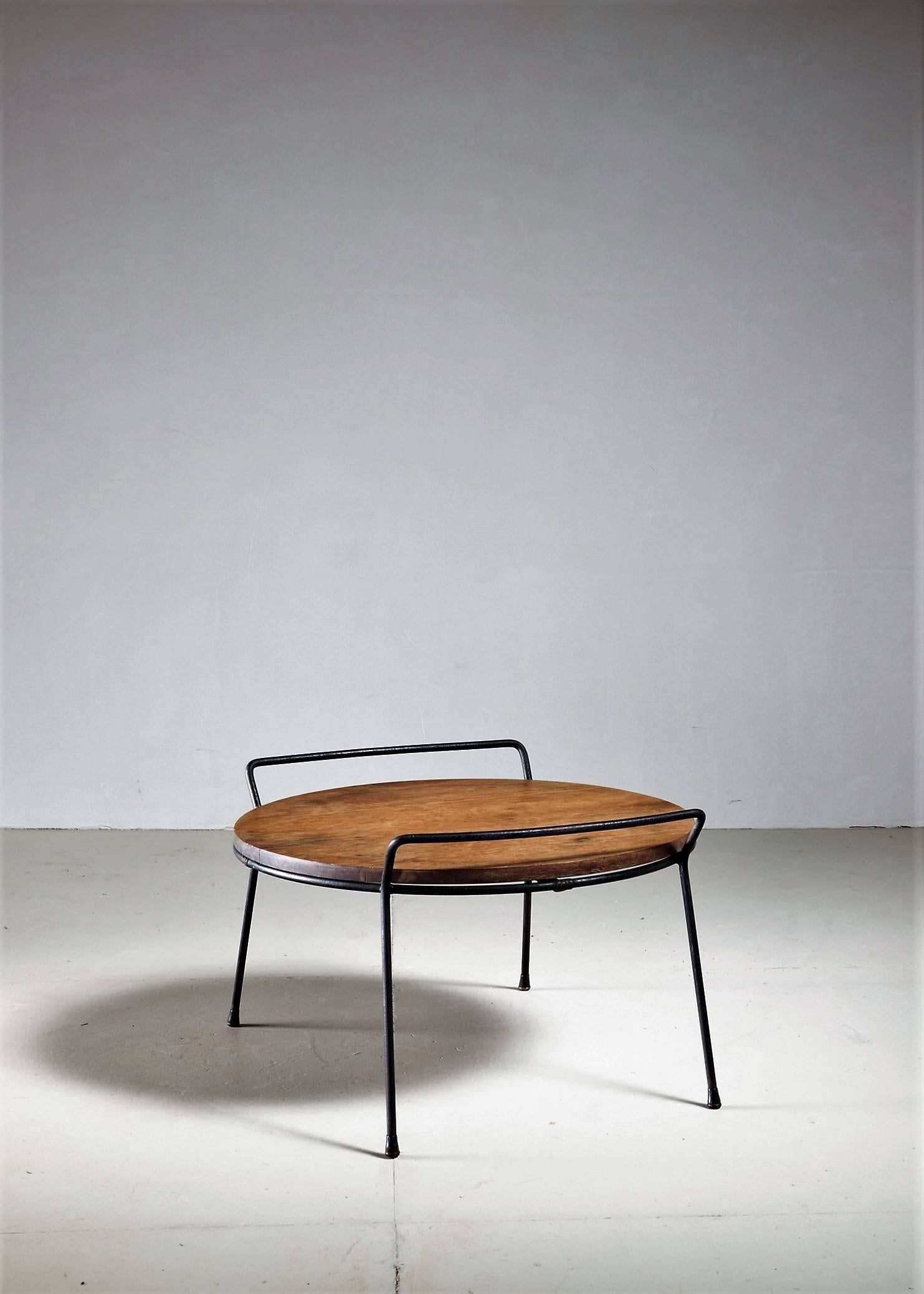 Mid-Century Modern French Steel and Oak Tray Table, 1950s For Sale