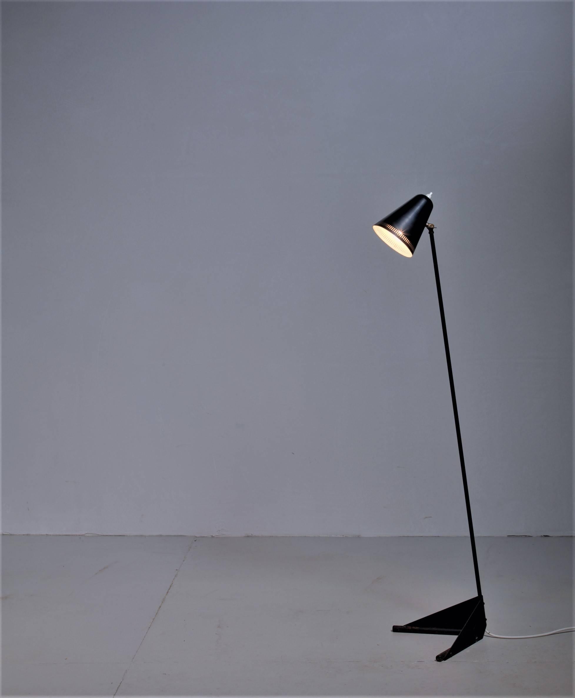 Scandinavian Modern Danish Black Lacquered Metal Floor Lamp, 1950s