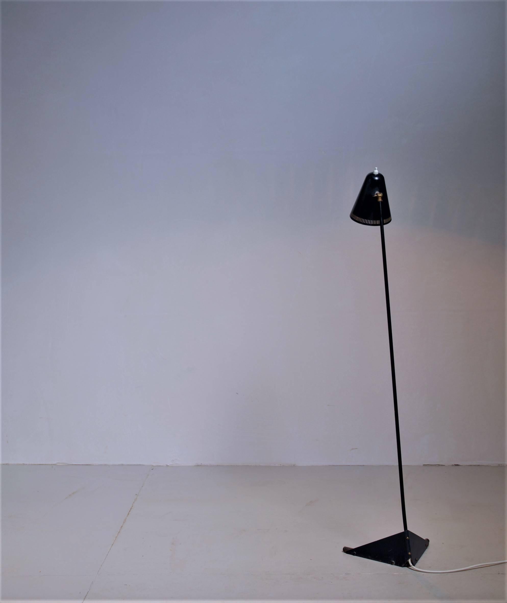 Mid-20th Century Danish Black Lacquered Metal Floor Lamp, 1950s