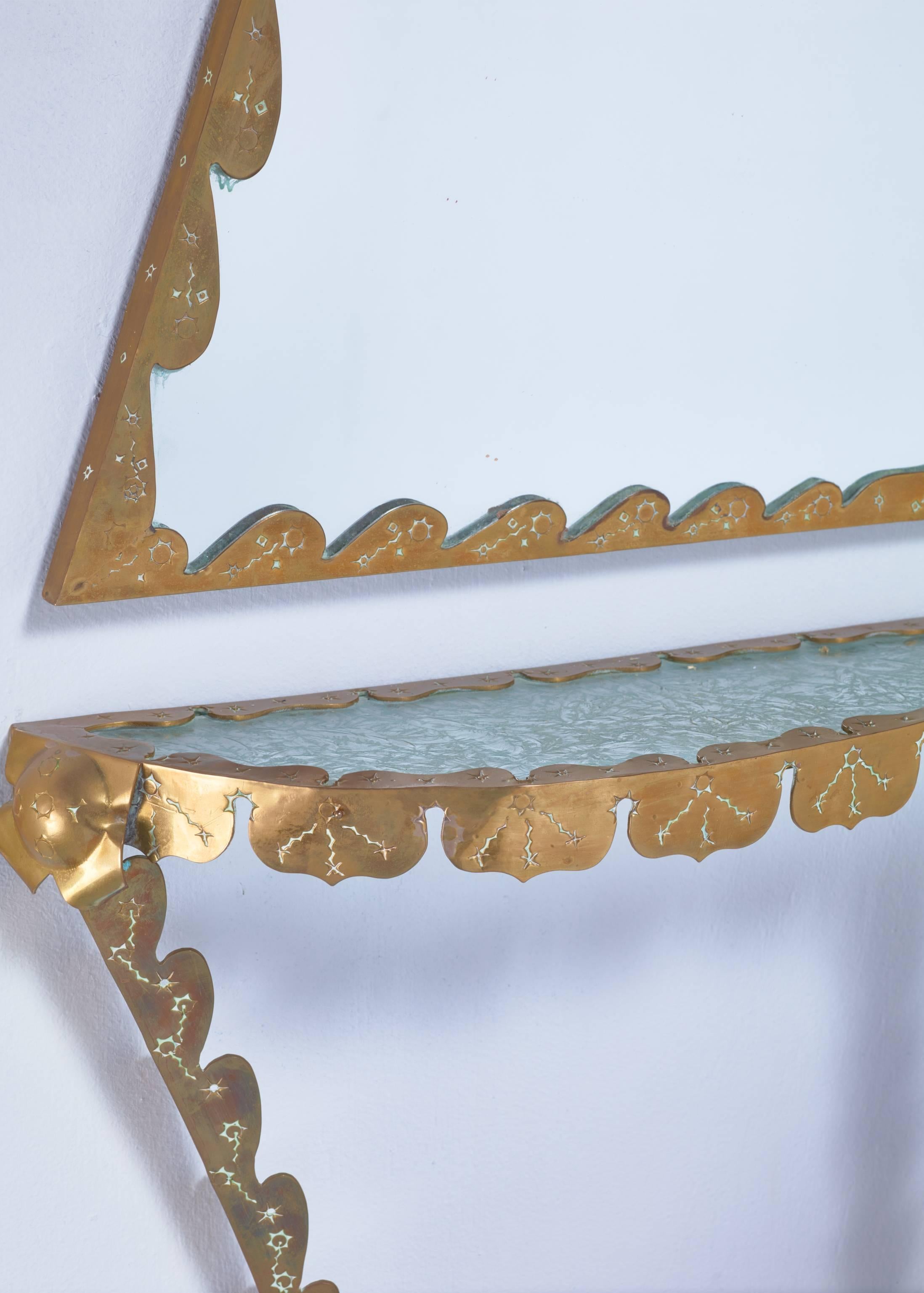 Mid-Century Modern Brass Pier Luigi Colli  Console Table with Wall Mirror, Italy, 1940s