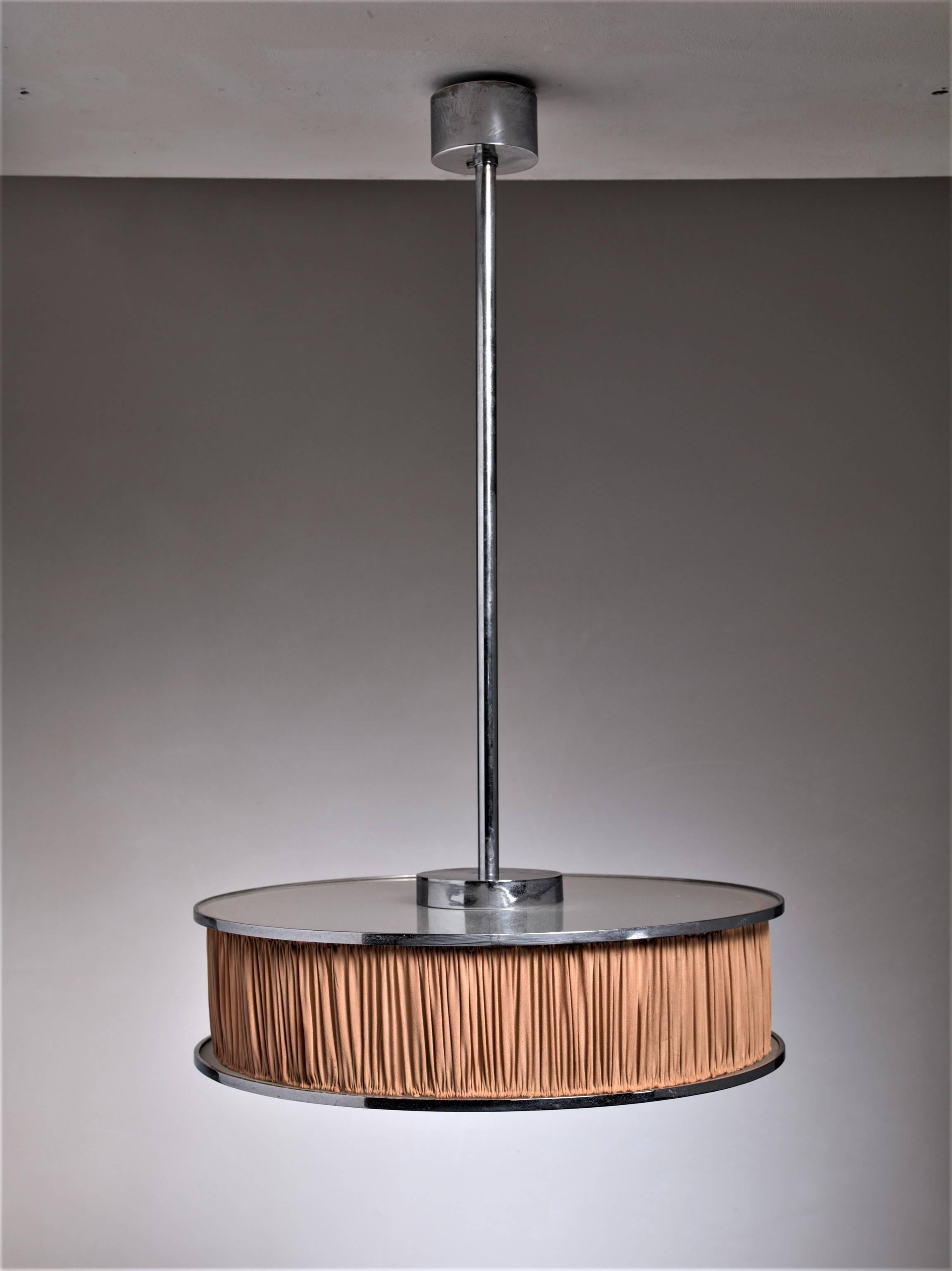 Frosted Large Italian Modernist Pendant Lamp, 1920s