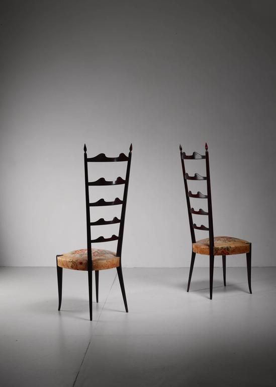 Mid-Century Modern Paolo Buffa Pair of Mahogany Chiavari Chairs, Italy, 1950s For Sale