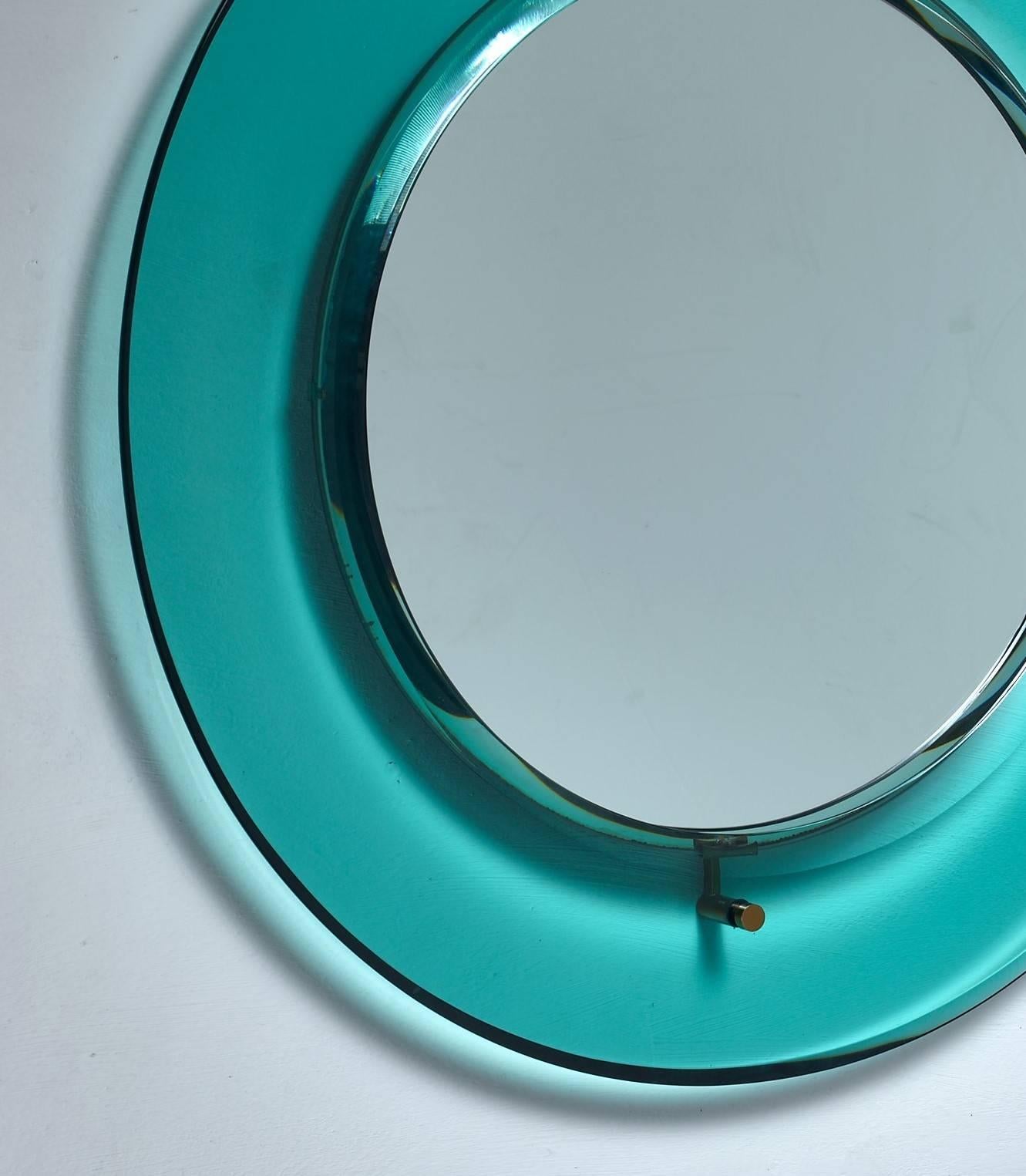 Mid-Century Modern Early Luigi Fontana for Fontanit Glass Mirror in Green or Blue, Italy, 1950s