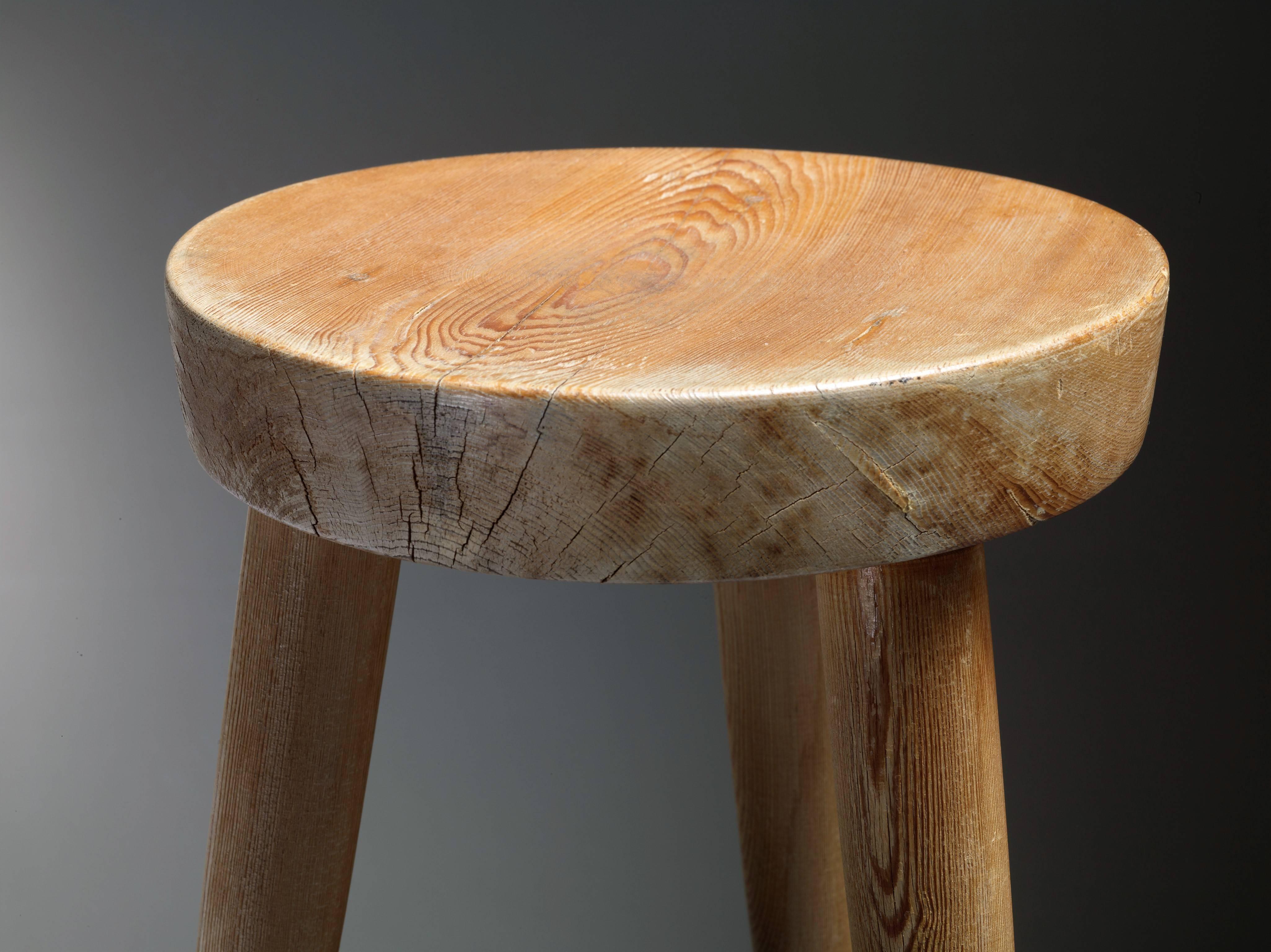 Mid-20th Century Charlotte Perriand Tripod Pine Stool, France, 1950s For Sale