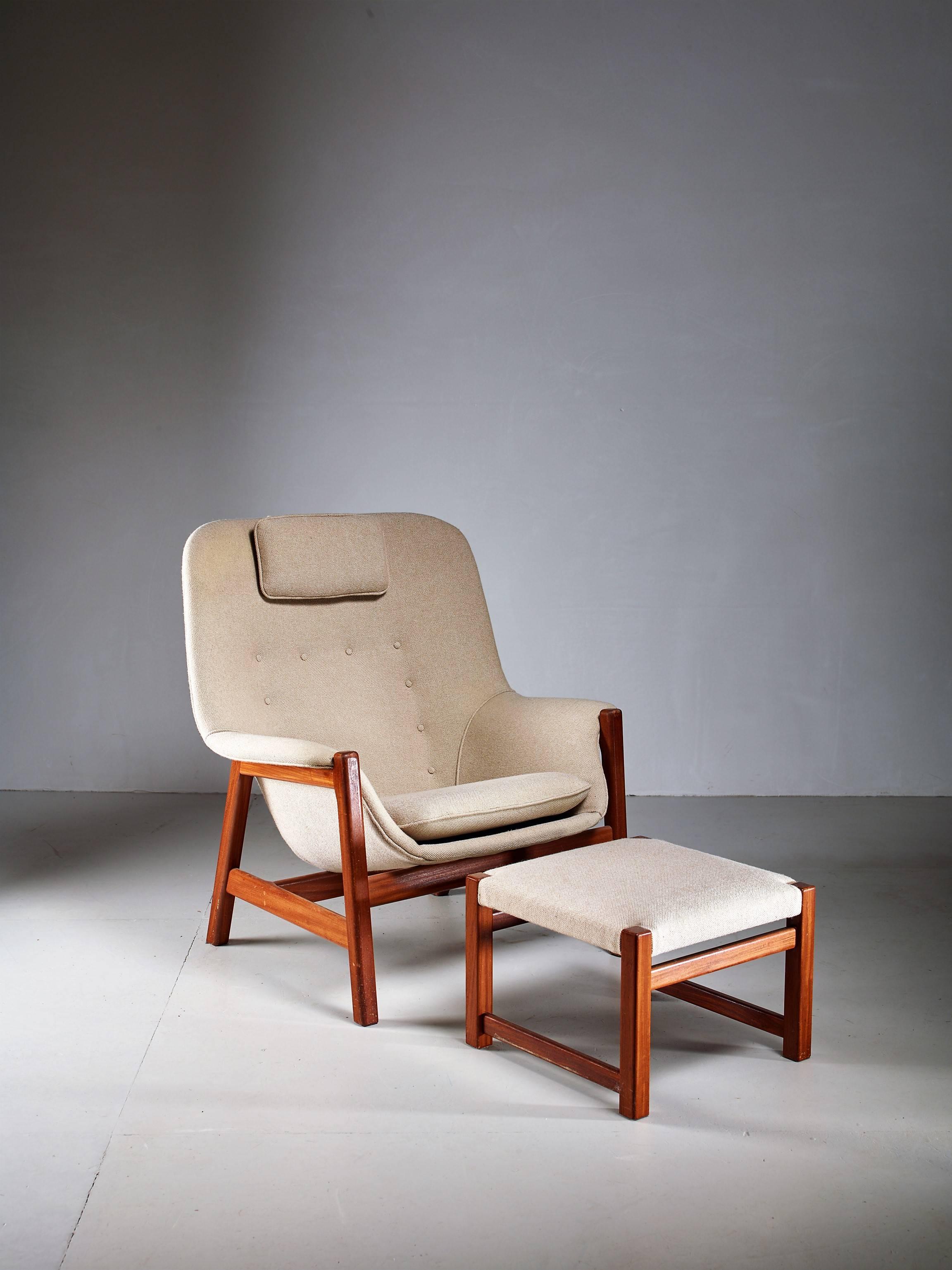 Mid-20th Century Carl-Gustav Hiort af Ornäs Lounge Chair with Ottoman, Finland, 1950s