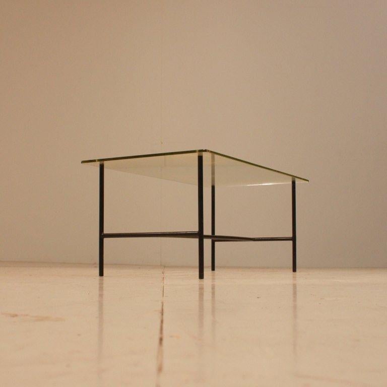 French Metal and glass sidetable by Pierre Guariche, 1950s For Sale