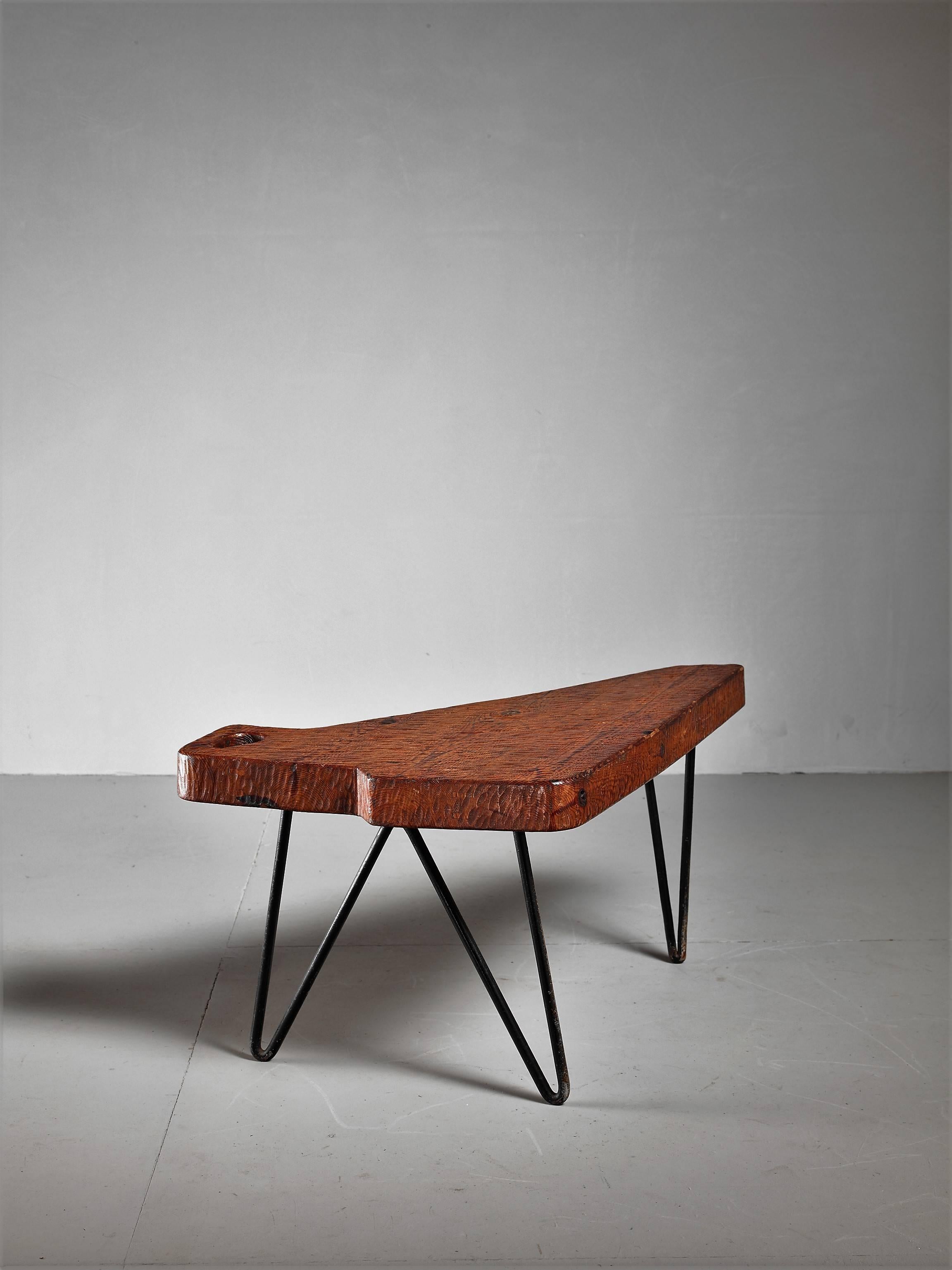 Mid-Century Modern Iron and Pine Coffee Table, France, 1950s For Sale